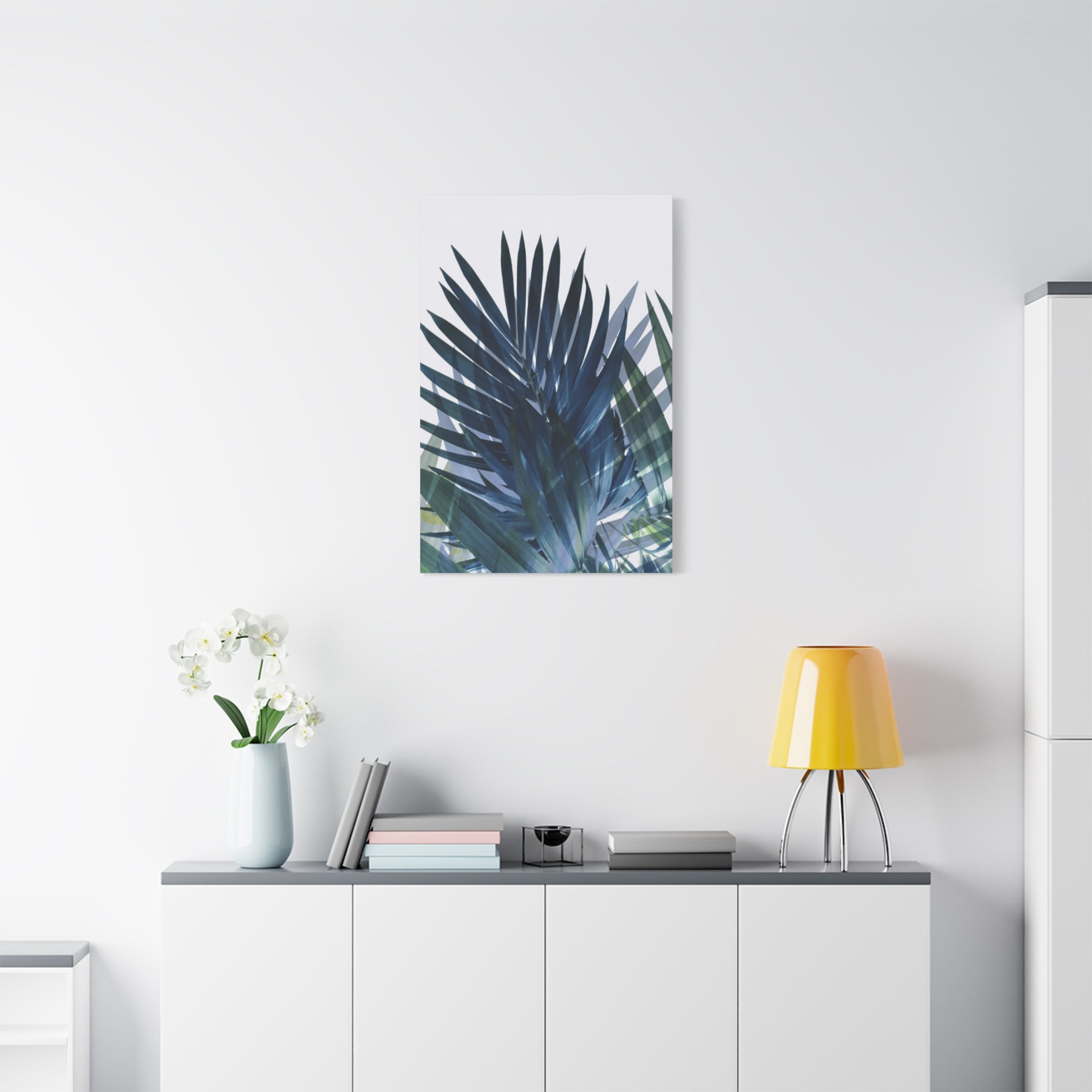 Tropical Palm Canvas Wall Art — Blue Green Botanical Matte Stretched Canvas 