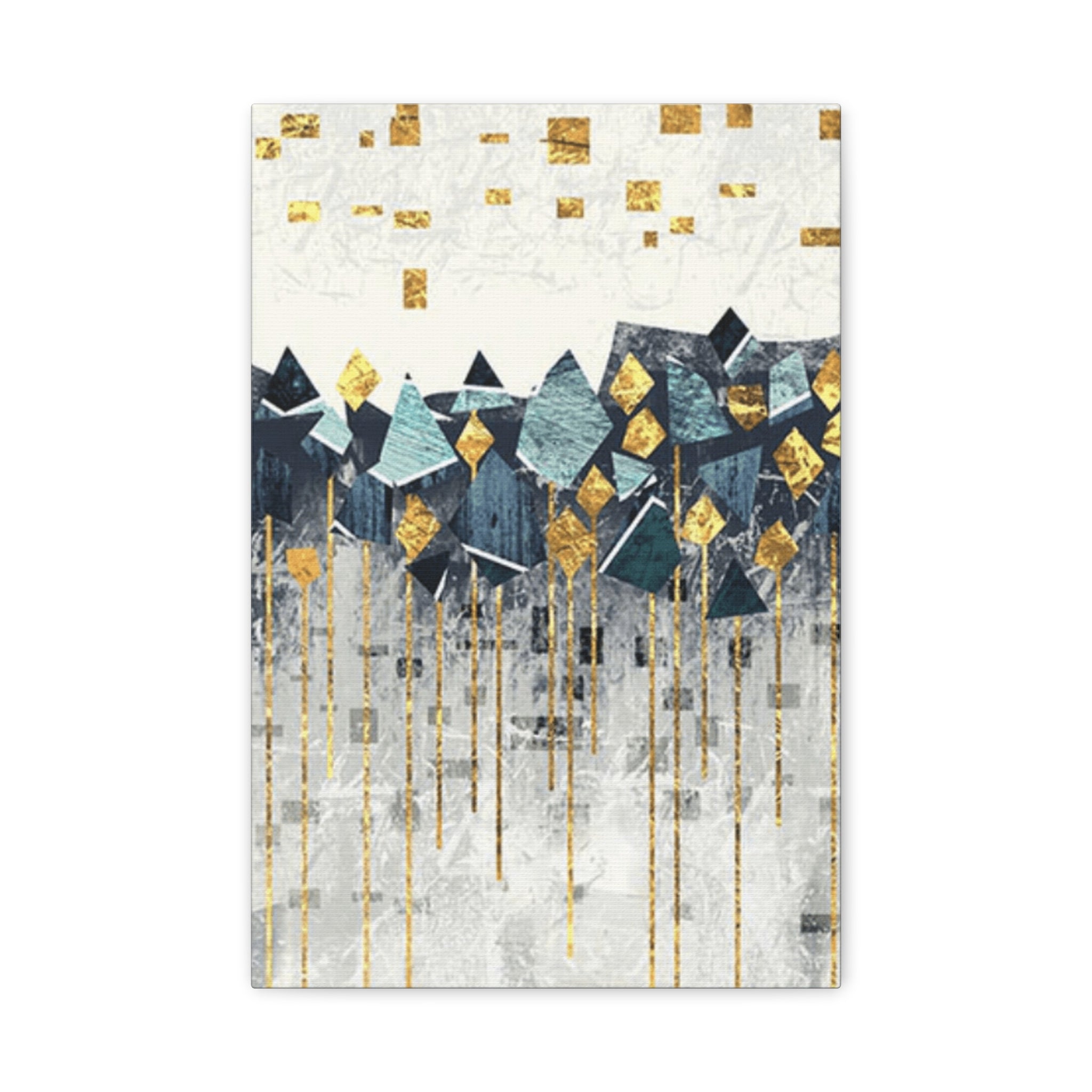 Abstract Geometric Gold & Teal Canvas Wall Art — Stretched Matte Print 