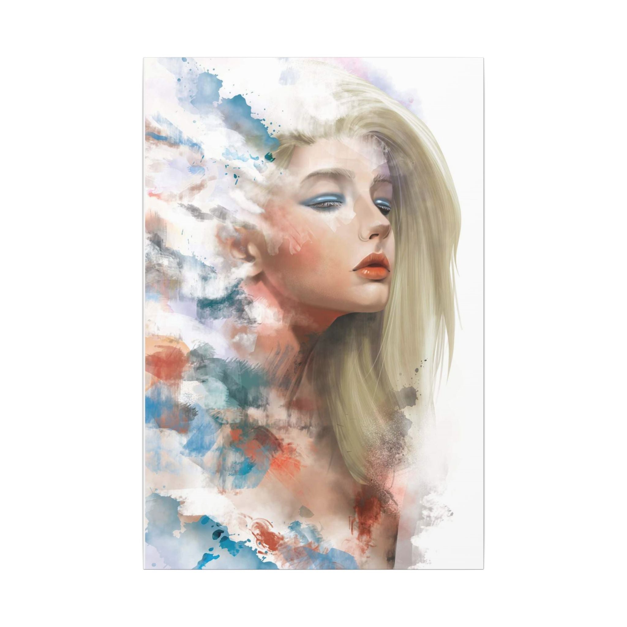 Watercolor Portrait Canvas — Dreamy Female Face Wall Art, Matte Stretched Print 