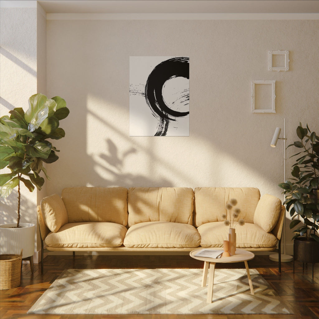 Zen Brushstroke Canvas Wall Art — Minimal Black Circle Abstract