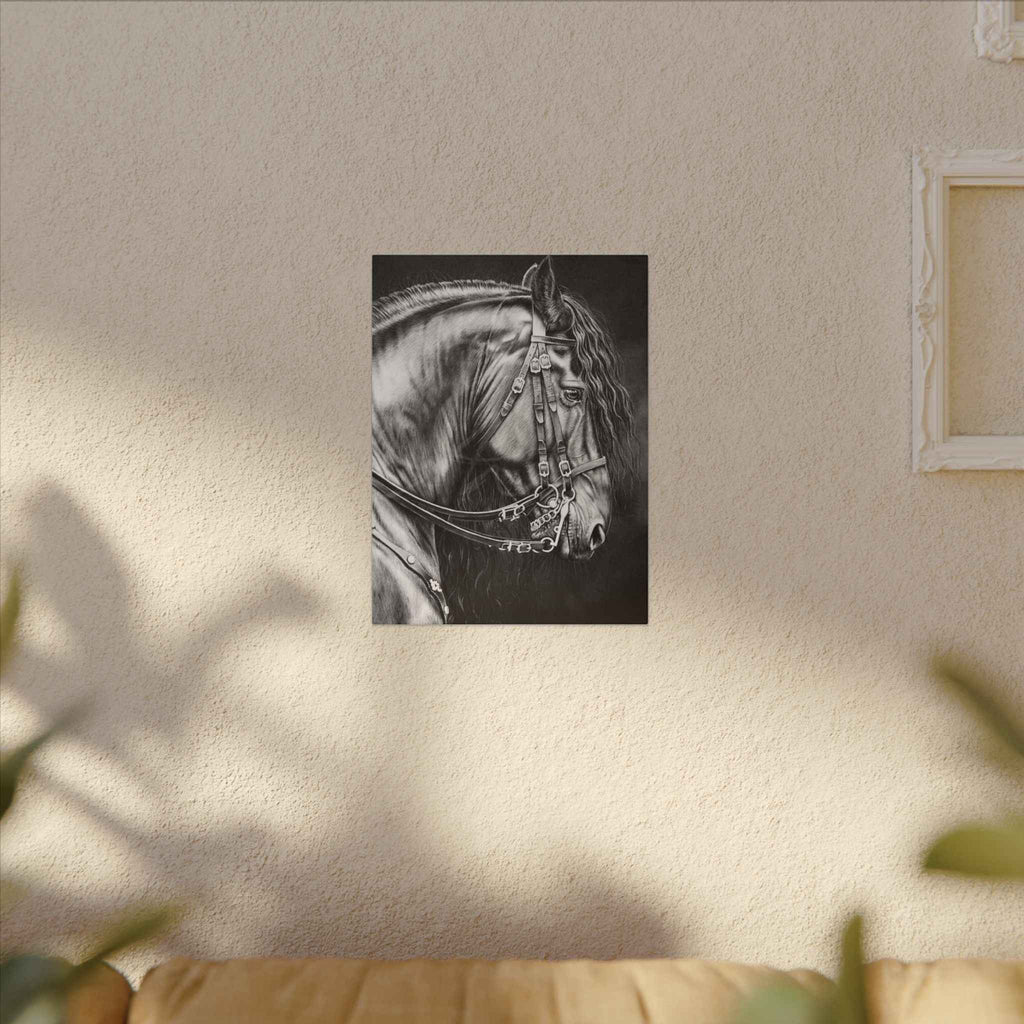 Black and White Horse Portrait Canvas - Matte Stretched Wall Decor - TheKaraHan
