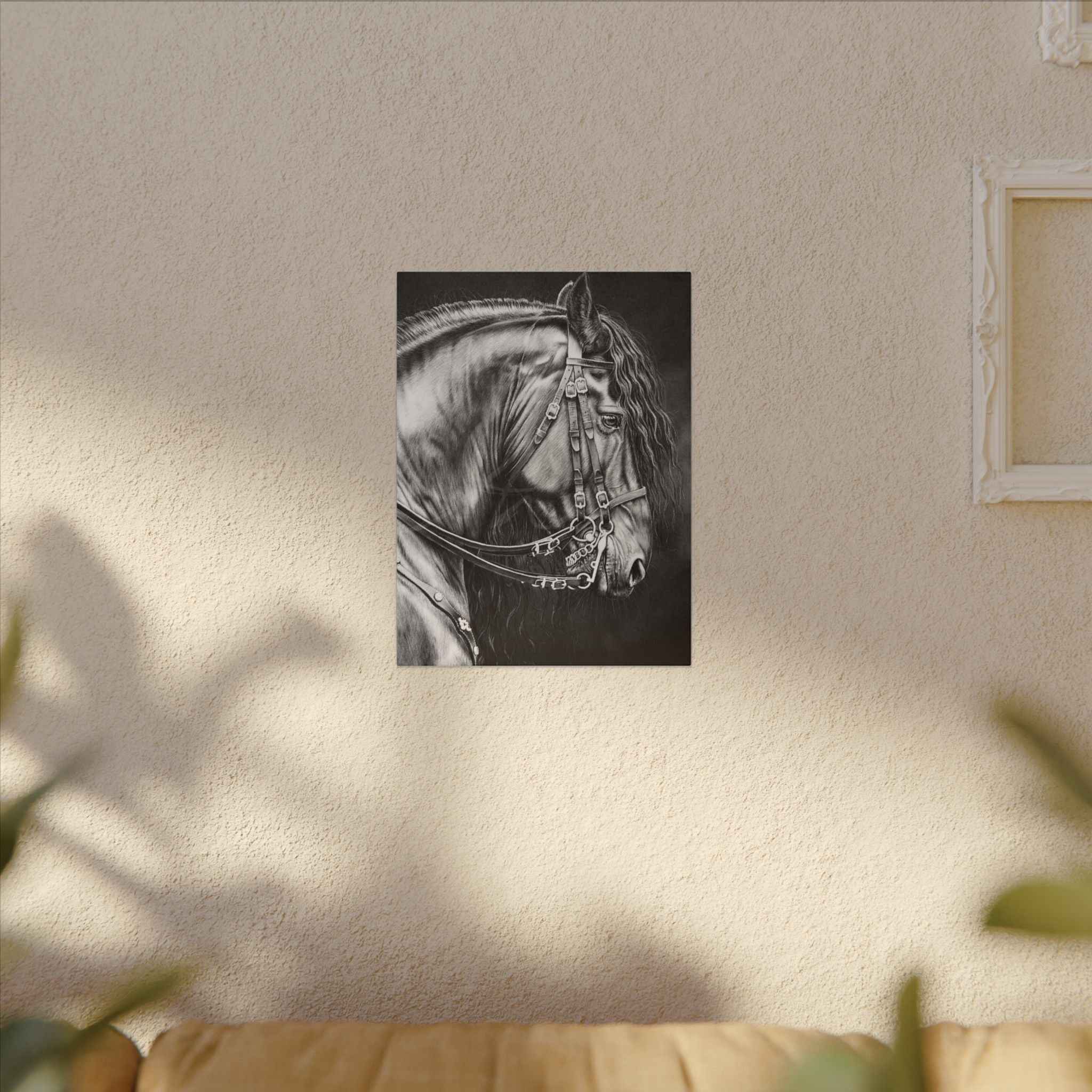Black and White Horse Portrait Canvas - Matte Stretched Wall Decor - TheKaraHan