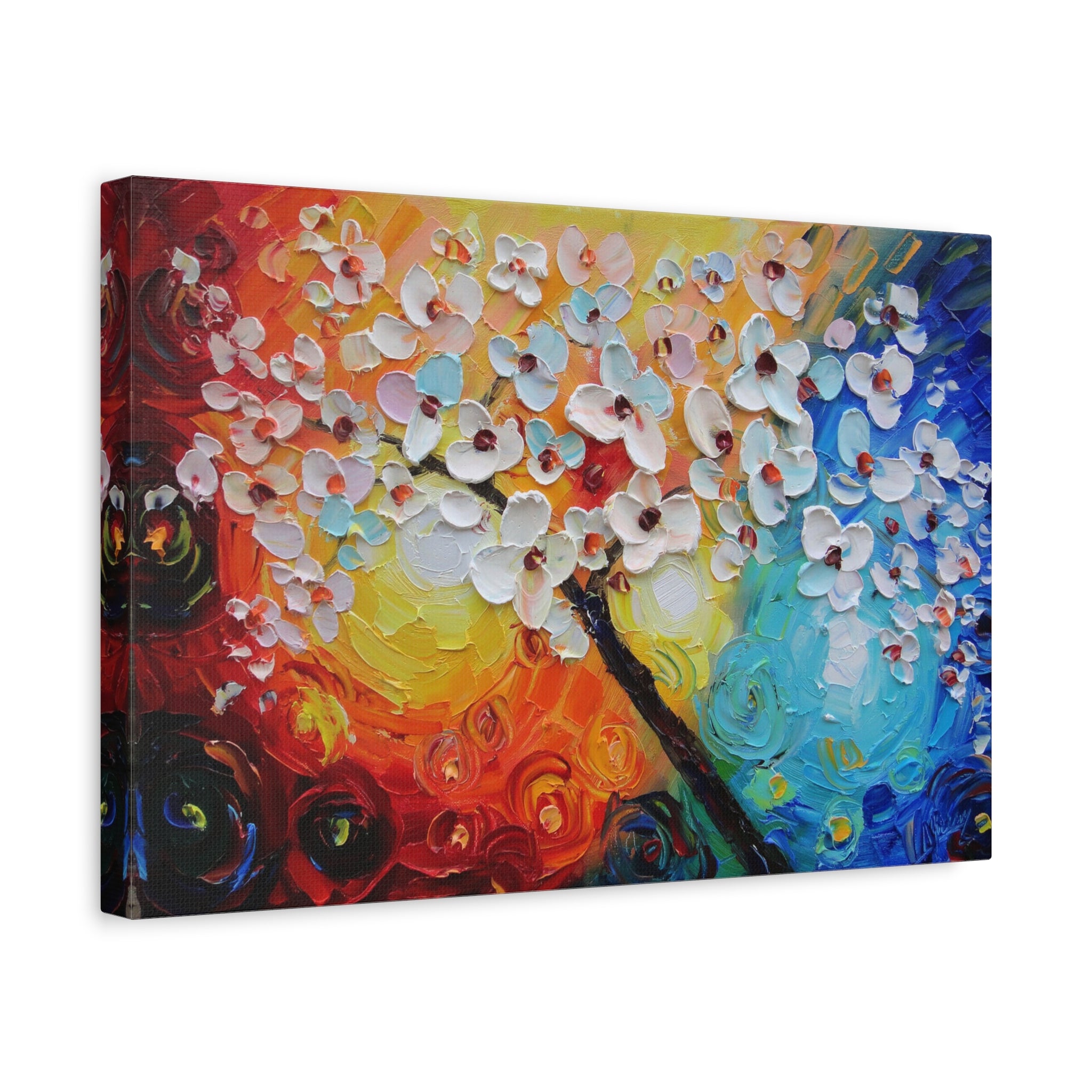 Blossom Burst Matte Canvas Wall Art — Vibrant Floral Oil-Style Painting 