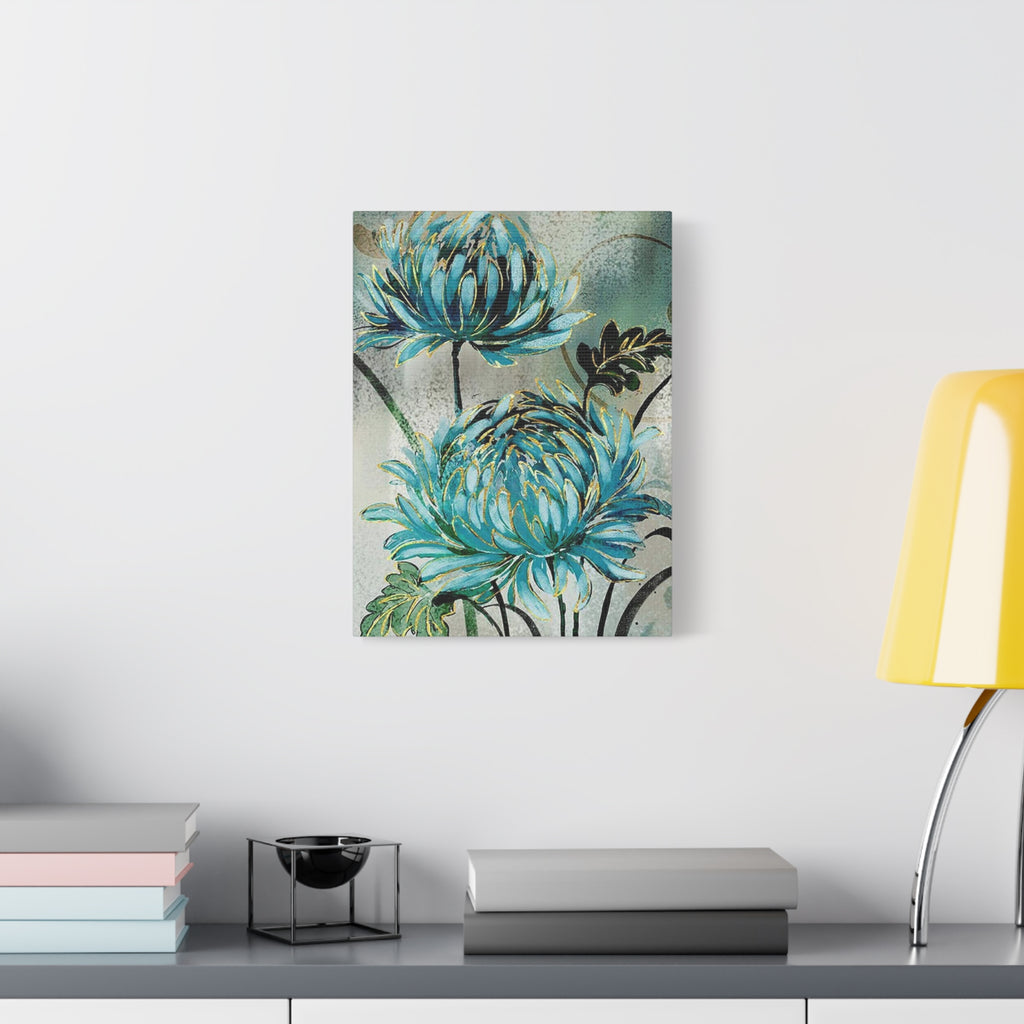 Blue Chrysanthemum Canvas Wall Art – Matte Stretched Floral Print
