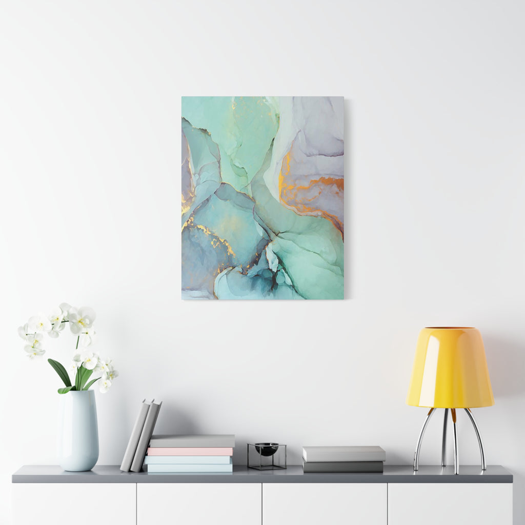 Aqua Marble Abstract Canvas Art — Matte Stretched Wall Print 