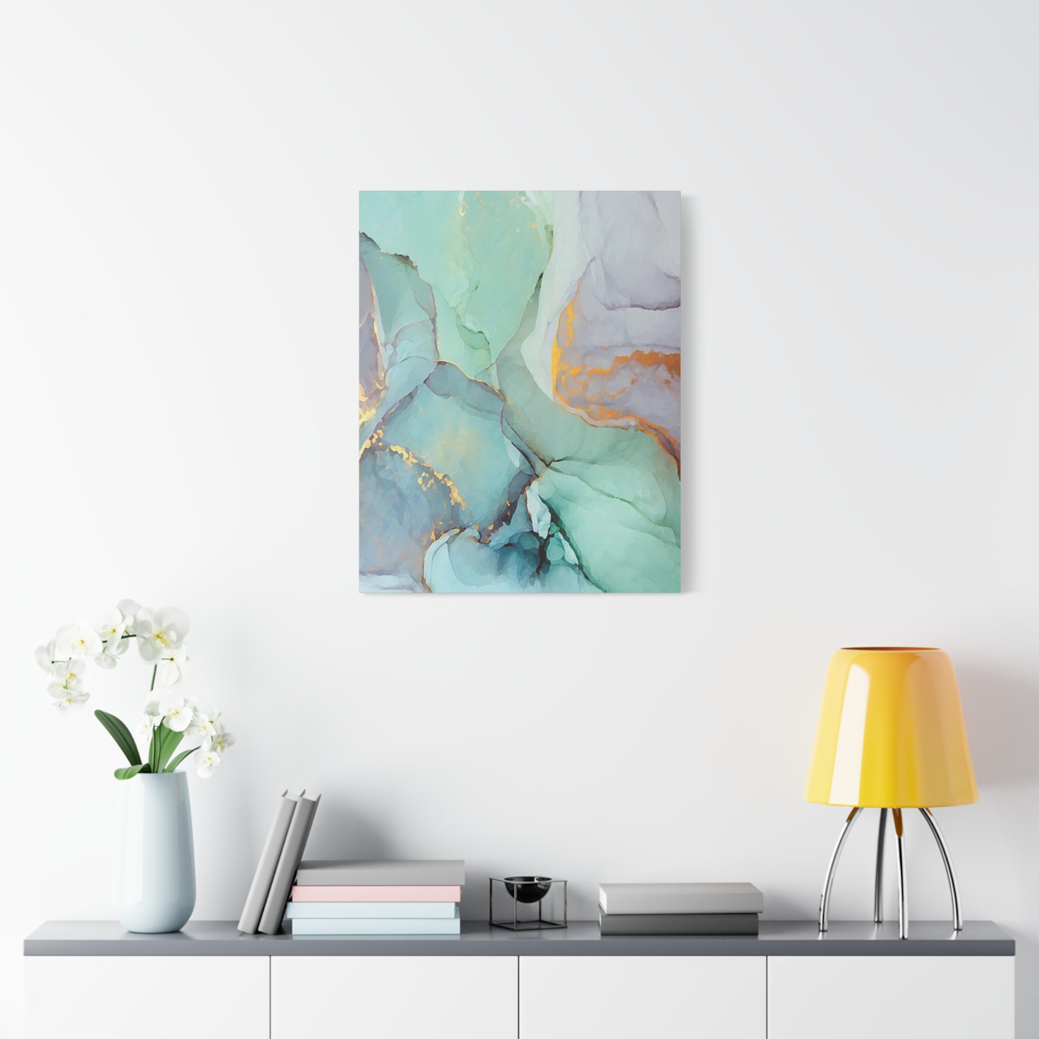 Aqua Marble Abstract Canvas Art — Matte Stretched Wall Print 
