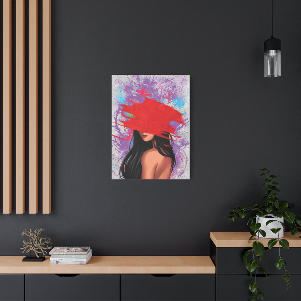 Abstract Red Brushstroke Woman — Matte Stretched Canvas Wall Art 
