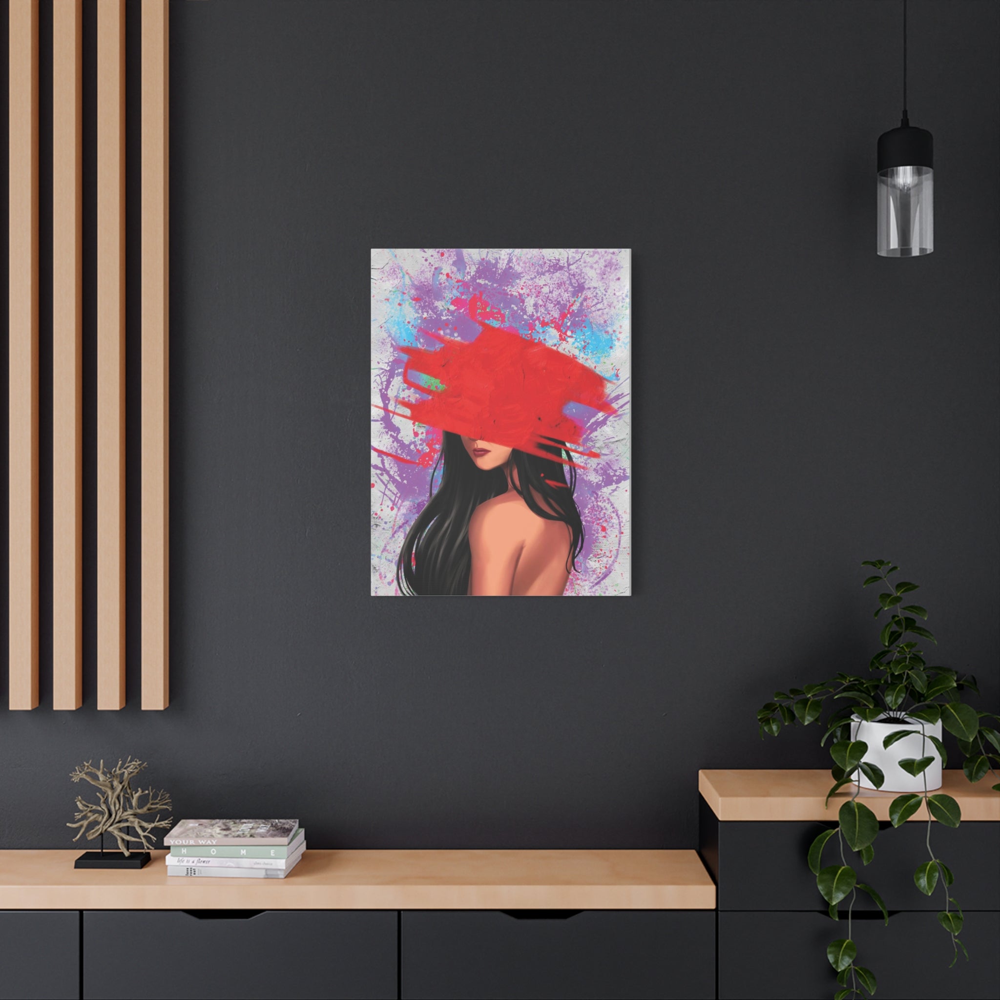 Abstract Red Brushstroke Woman — Matte Stretched Canvas Wall Art 