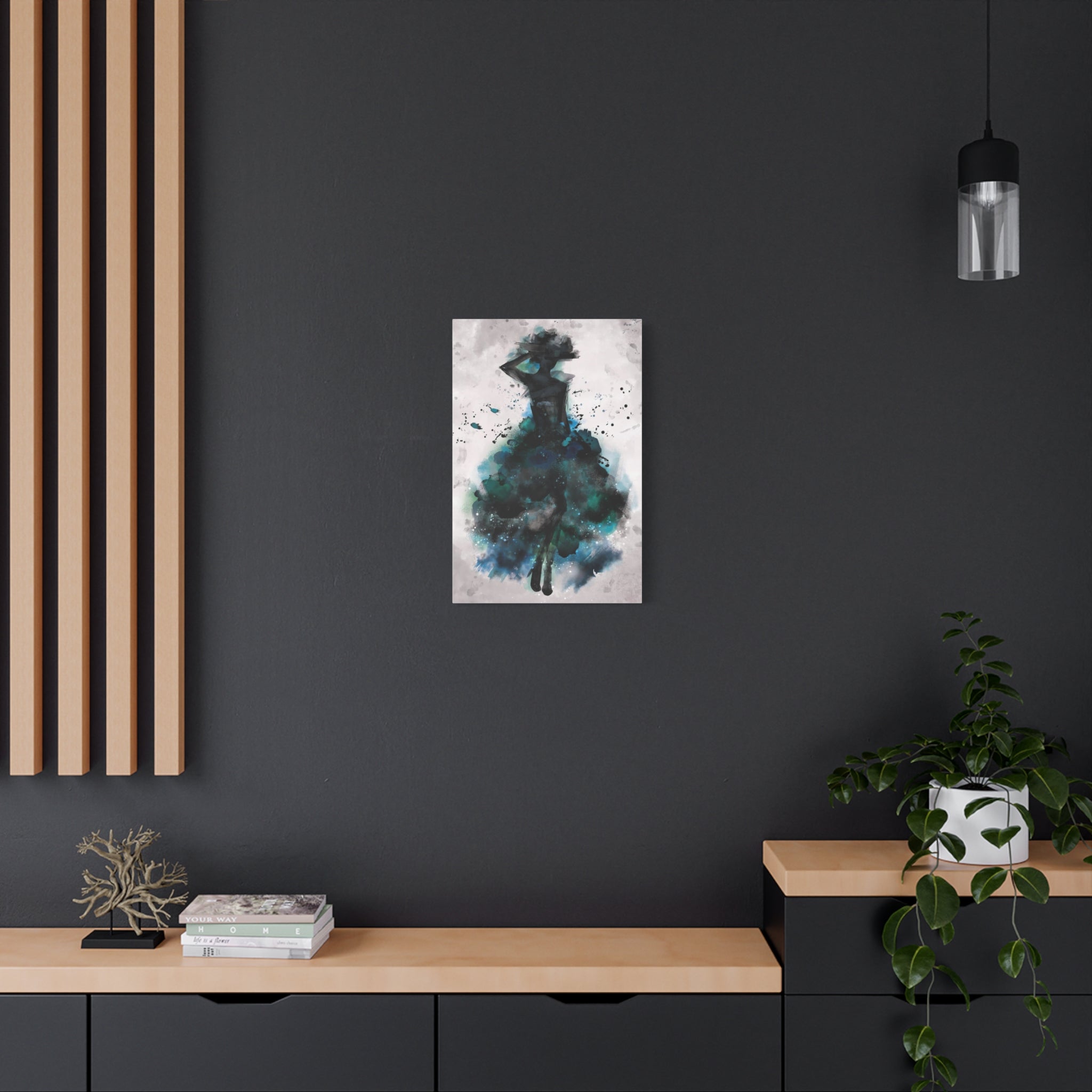 Teal Watercolor Ballerina Matte Canvas Print 