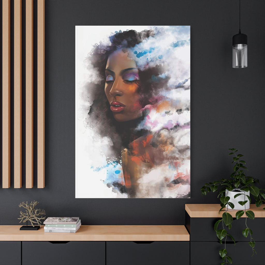 Abstract Portrait Canvas Wall Art — Colorful Afrocentric Woman Matte Stretched Canvas