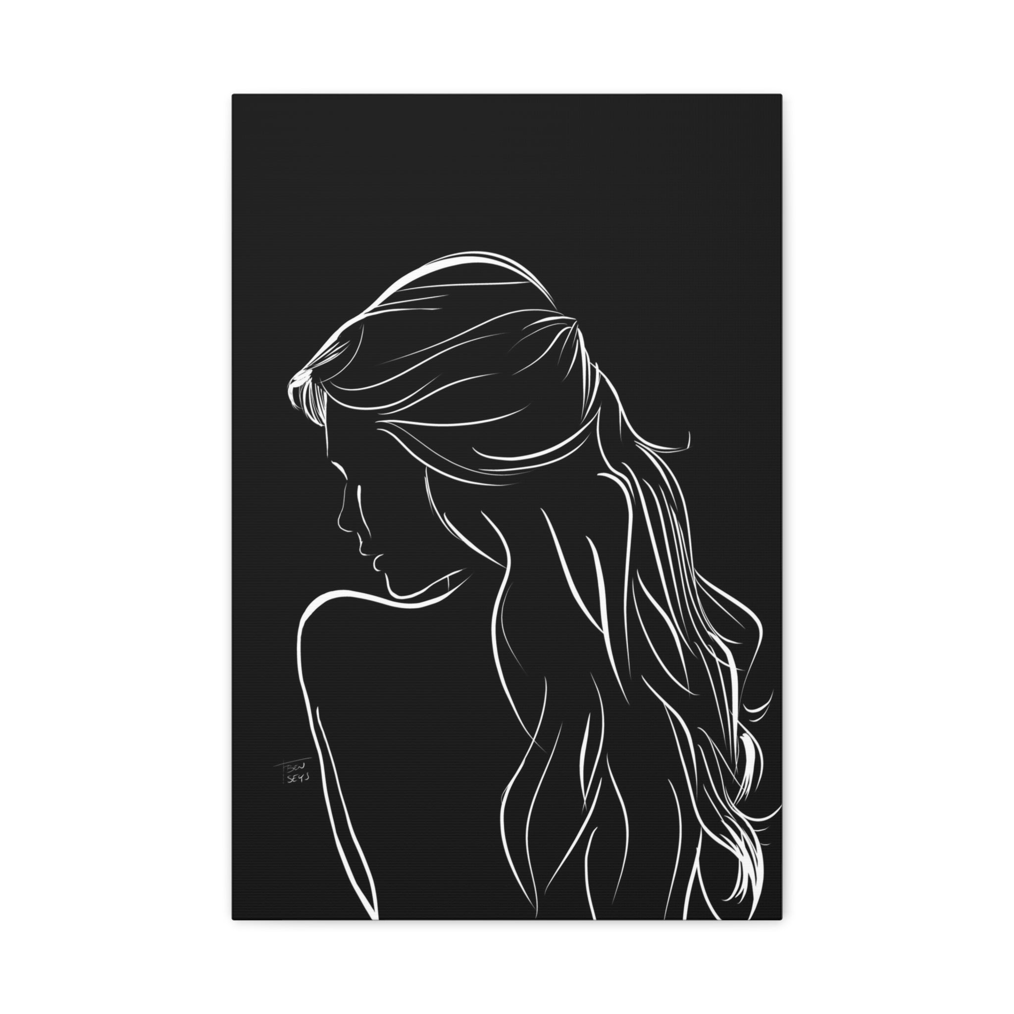 Minimal Line Art Woman Canvas Print — Black & White Silhouette Wall Art 