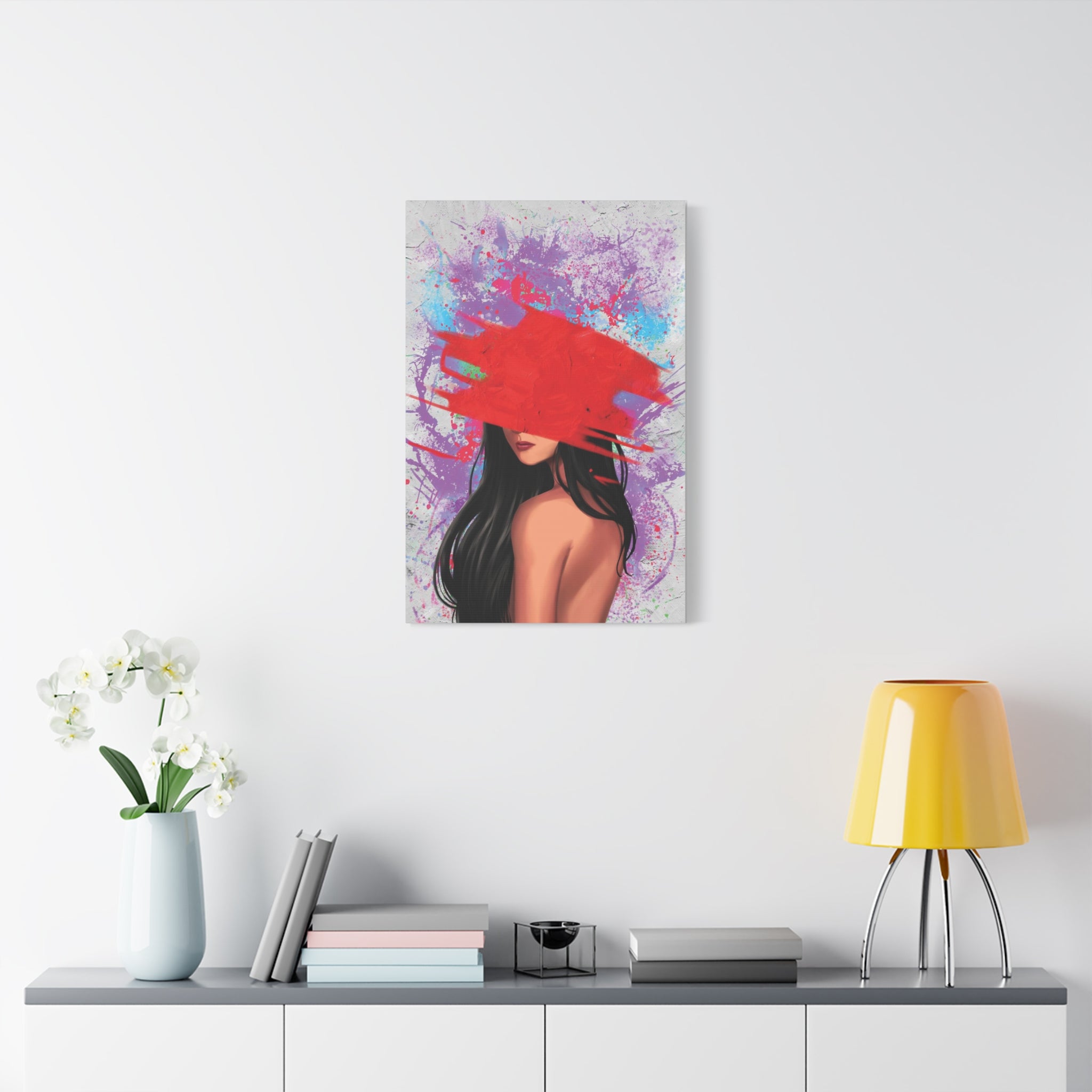 Abstract Red Brushstroke Woman — Matte Stretched Canvas Wall Art 