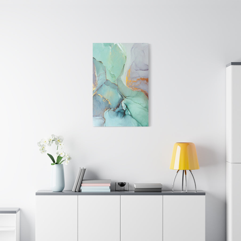 Aqua Marble Abstract Canvas Art — Matte Stretched Wall Print 
