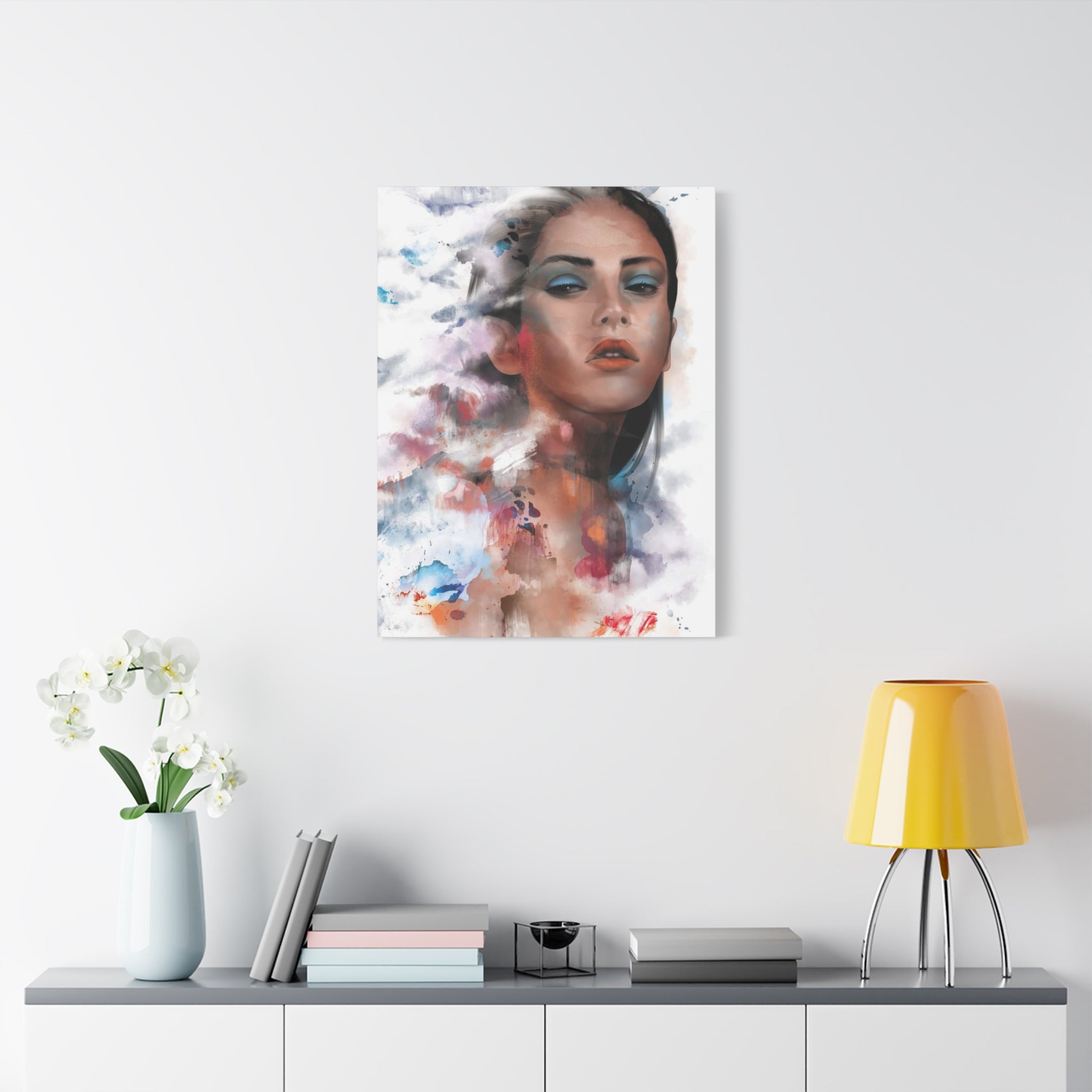 Watercolor Portrait Canvas Print — Ethereal Female Face Matte Stretched Art