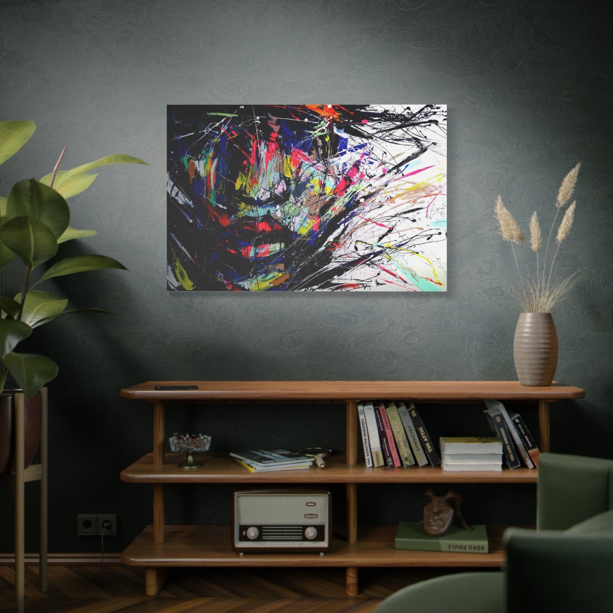 Abstract Color Splash Face — Matte Stretched Canvas Wall Art 