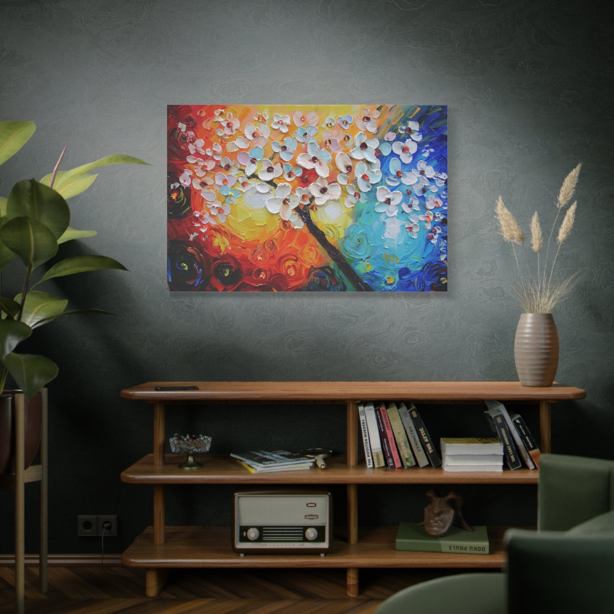 Blossom Burst Matte Canvas Wall Art — Vibrant Floral Oil-Style Painting 