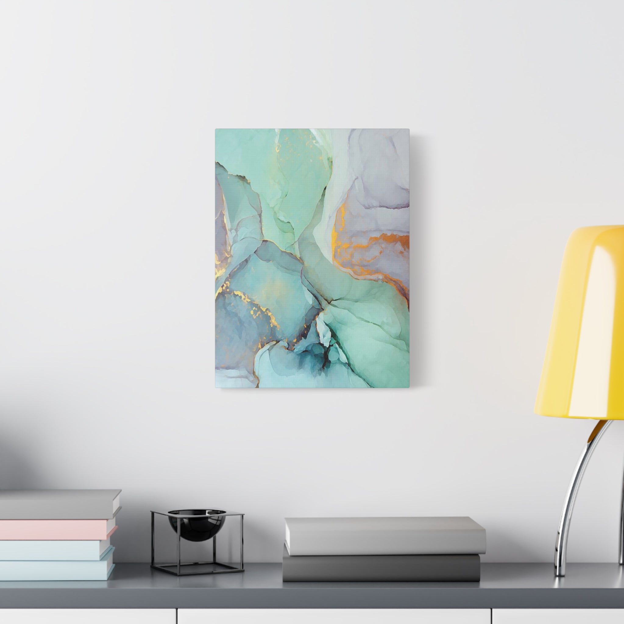 Aqua Marble Abstract Canvas Art — Matte Stretched Wall Print 
