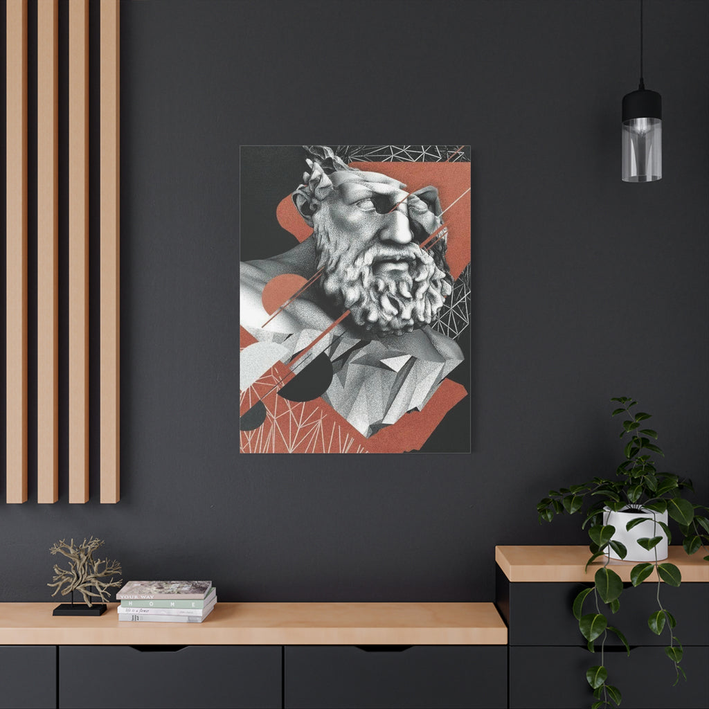 Classical Bust Abstract Matte Canvas Wall Art — Geometric Greek Sculpture Print