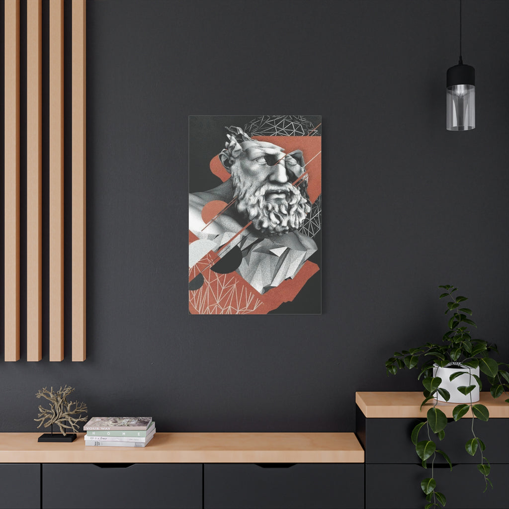 Classical Bust Abstract Matte Canvas Wall Art — Geometric Greek Sculpture Print