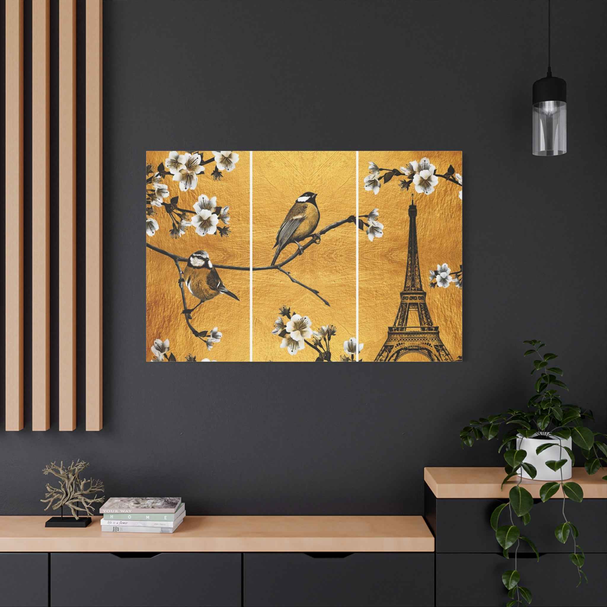 Paris Eiffel Tower Birds Triptych Canvas Wall Art – Floral Travel Decor