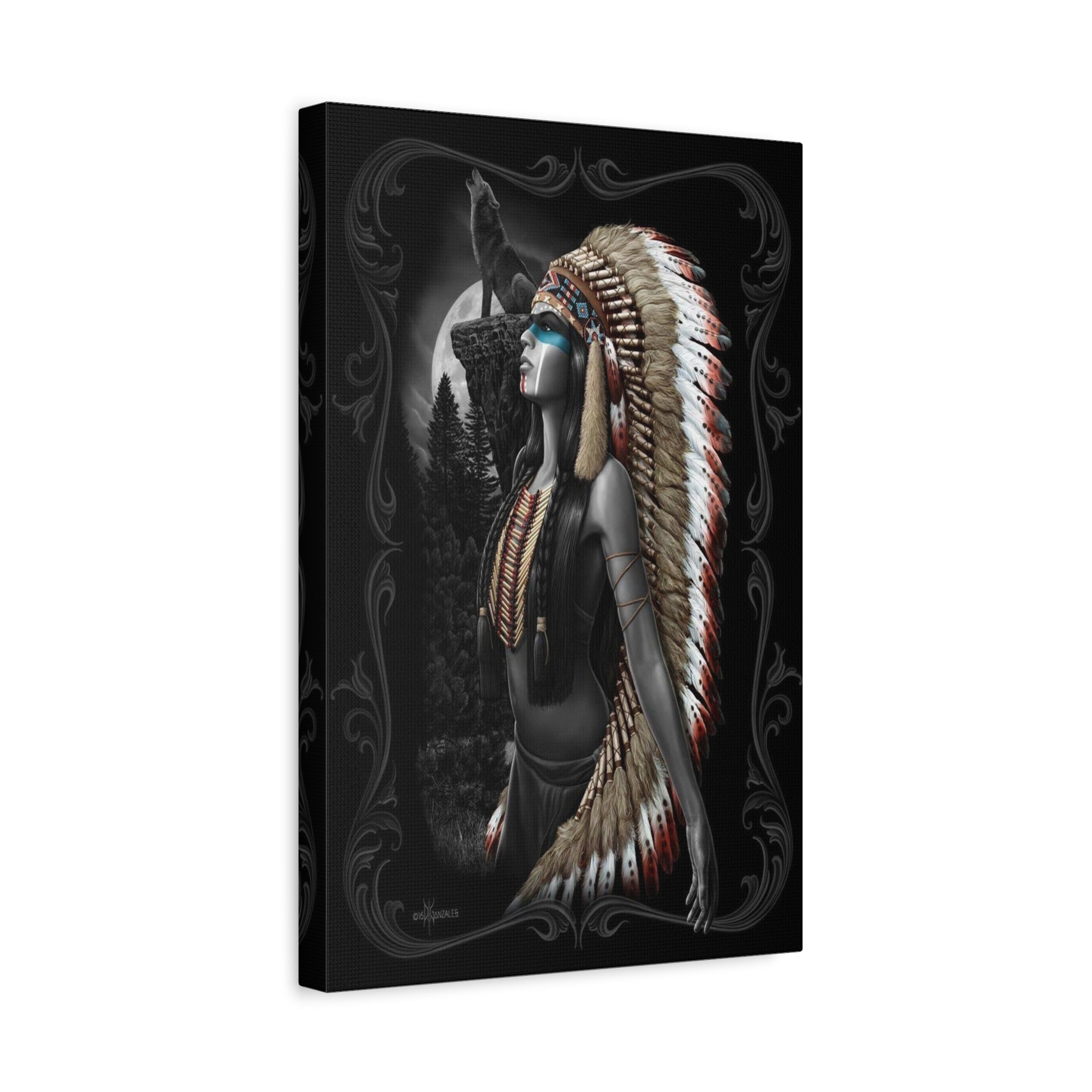 Native Spirit Matte Canvas Wall Art - Chief Headdress Portrait