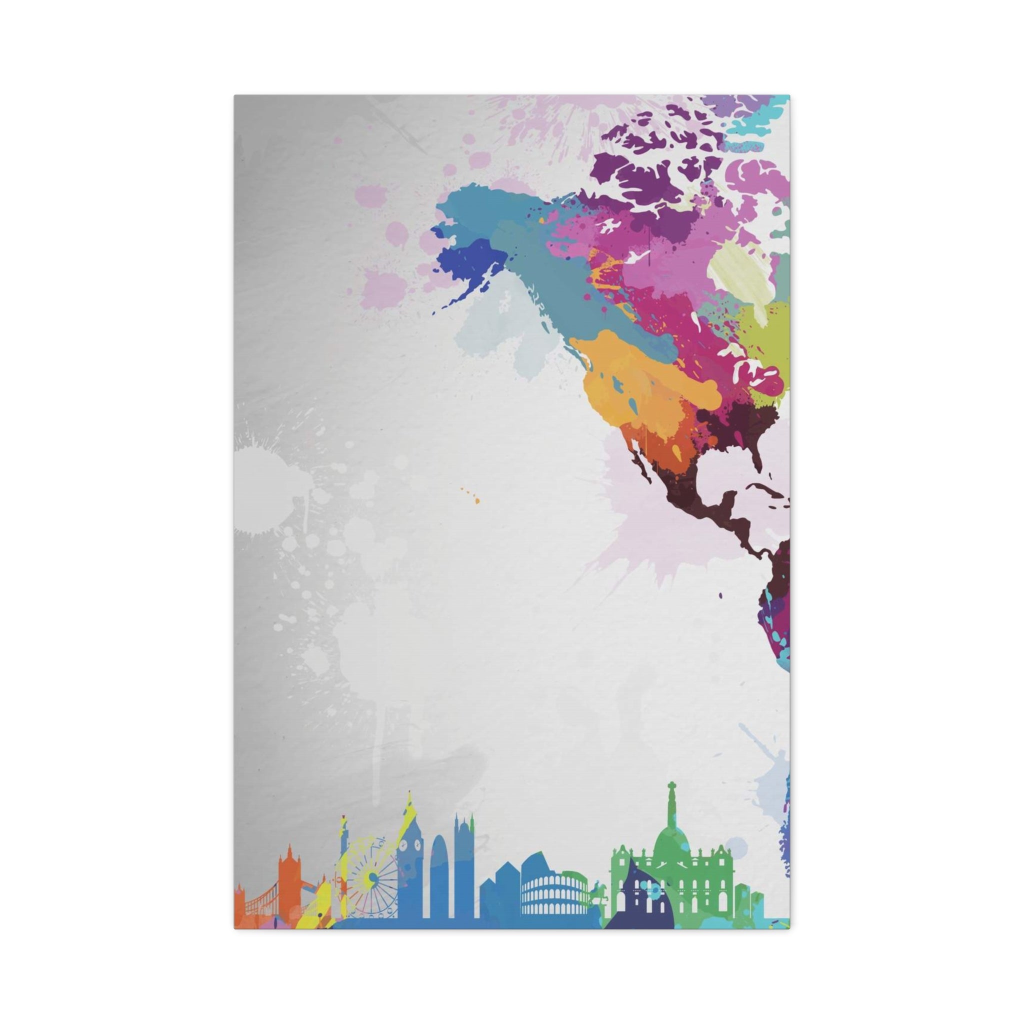 Color Splash World Map Canvas – Modern Stretched Matte Wall Art 