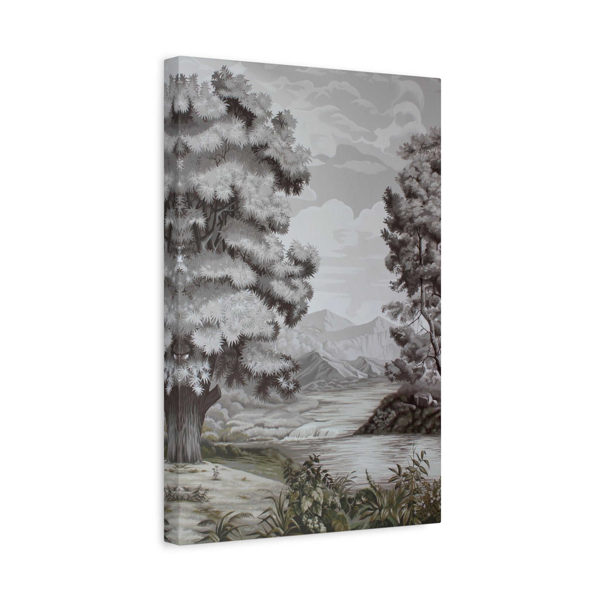 Vintage Monochrome Landscape Canvas Print — Stretched Matte Wall Art 