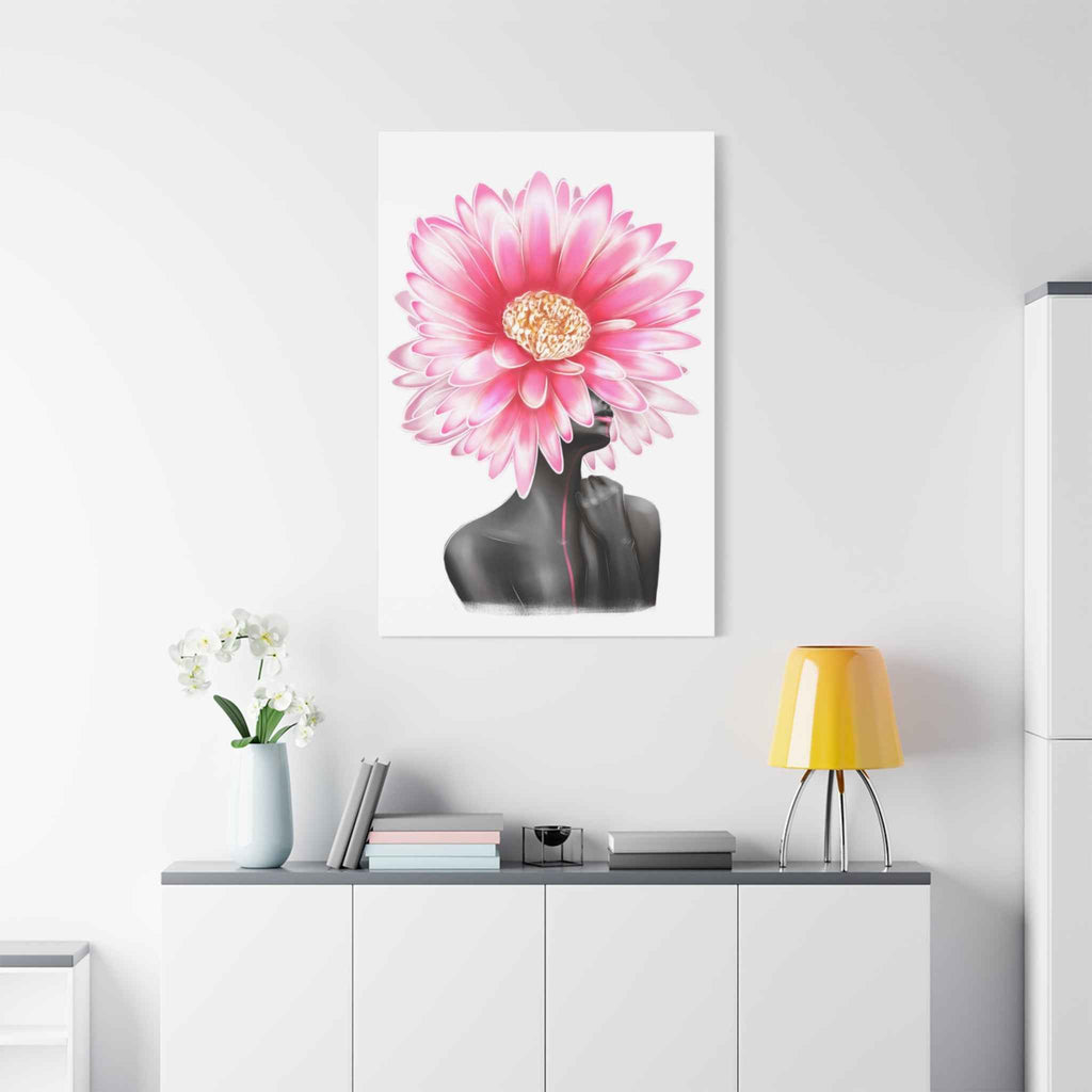 Pink Gerbera Floral Bust Wall Art Canvas – Minimalist Abstract Flower Portrait