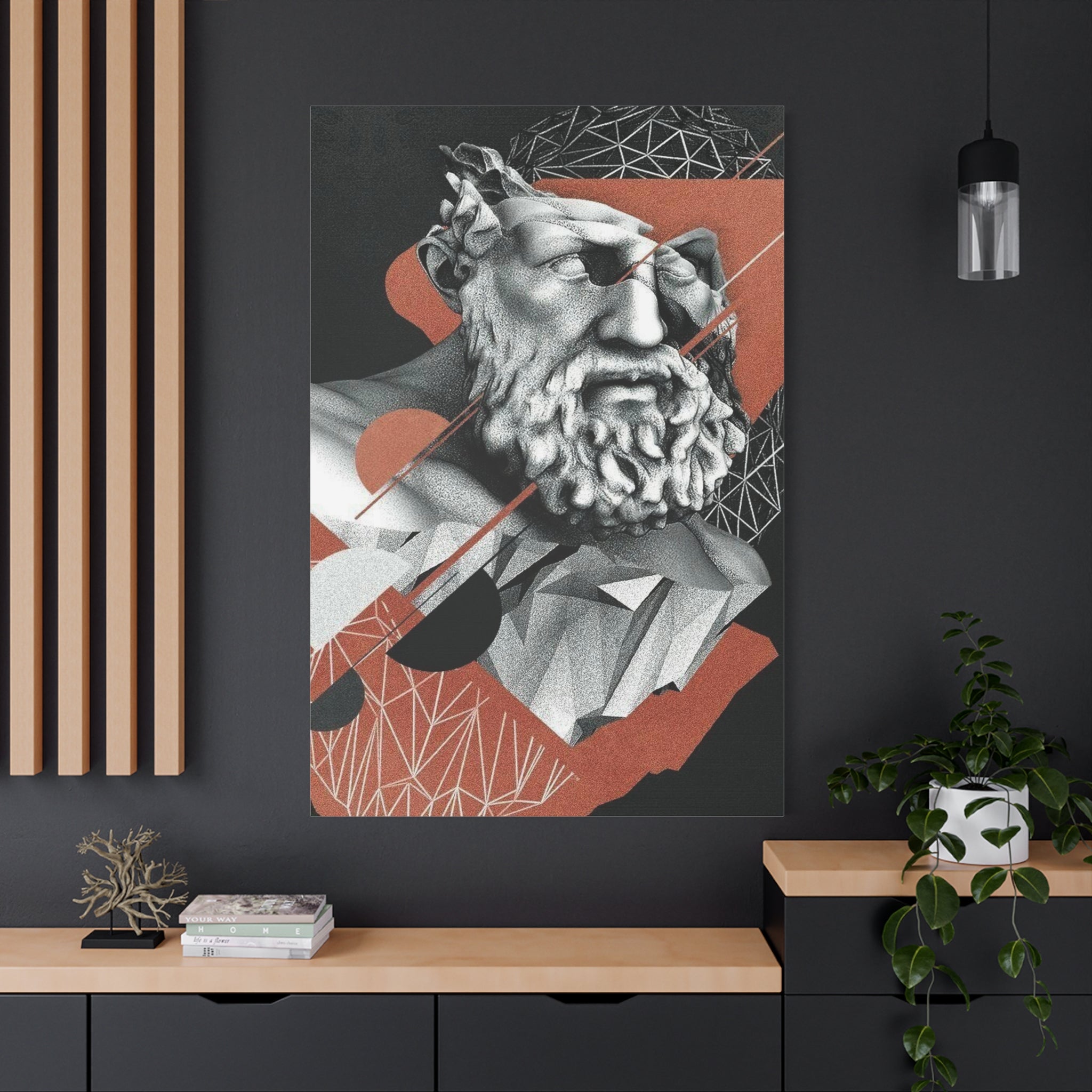 Classical Bust Abstract Matte Canvas Wall Art — Geometric Greek Sculpture Print