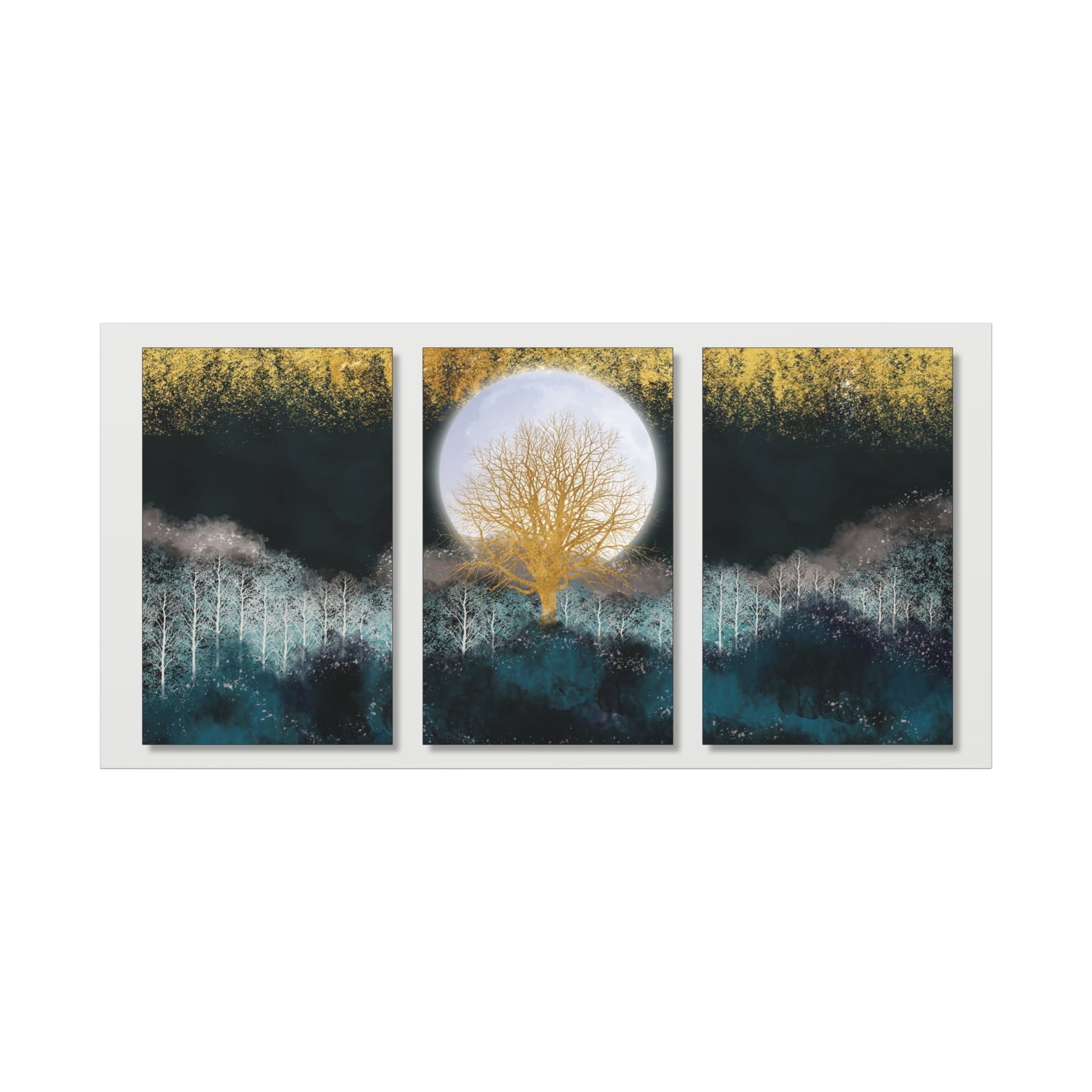Golden Moon Tree Triptych Canvas Print