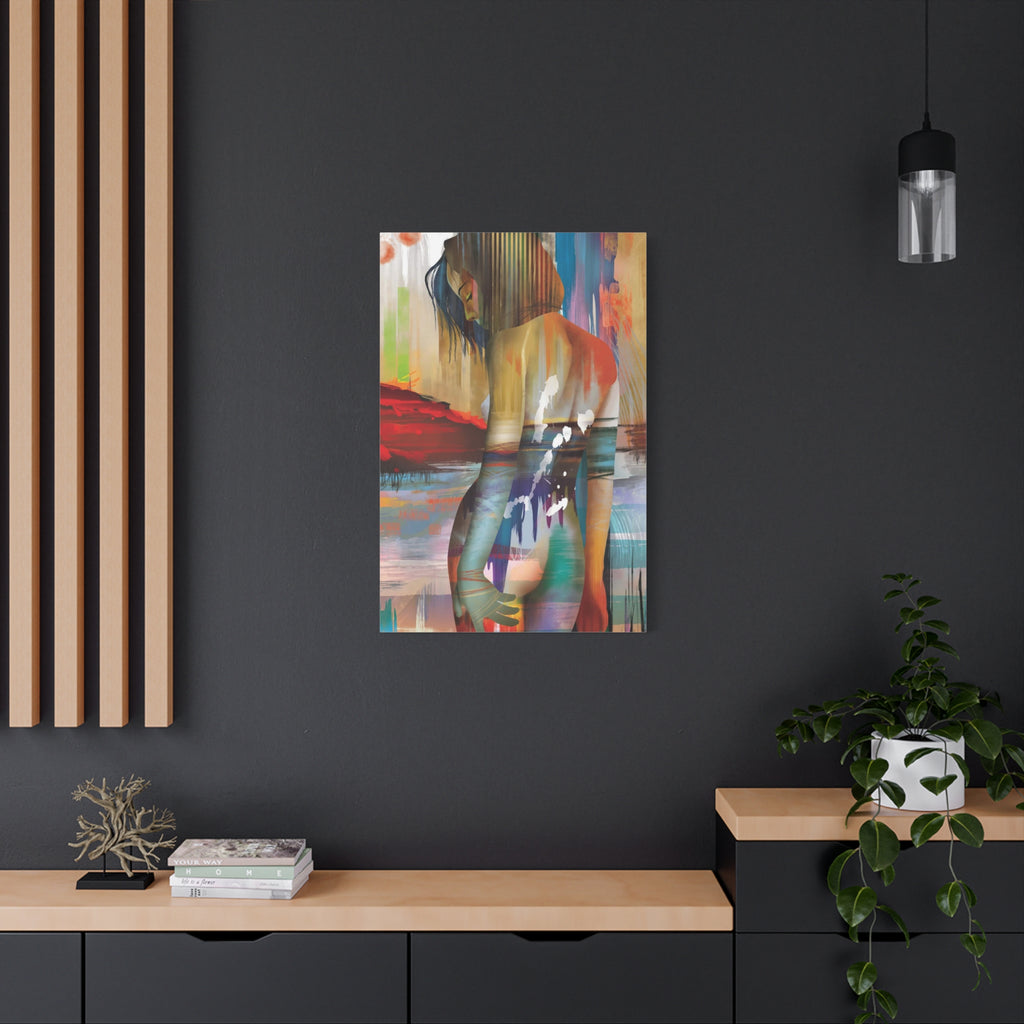 Abstract Figurative Canvas Art – Colorful Woman Matte Stretched Canvas