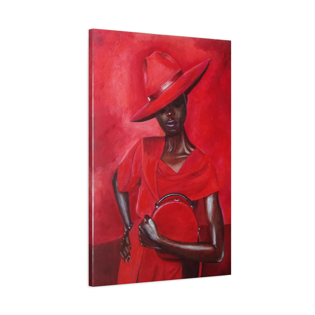 Elegant Red Hat Lady Canvas Print — Fashion Portrait Matte Stretched Wall Art 