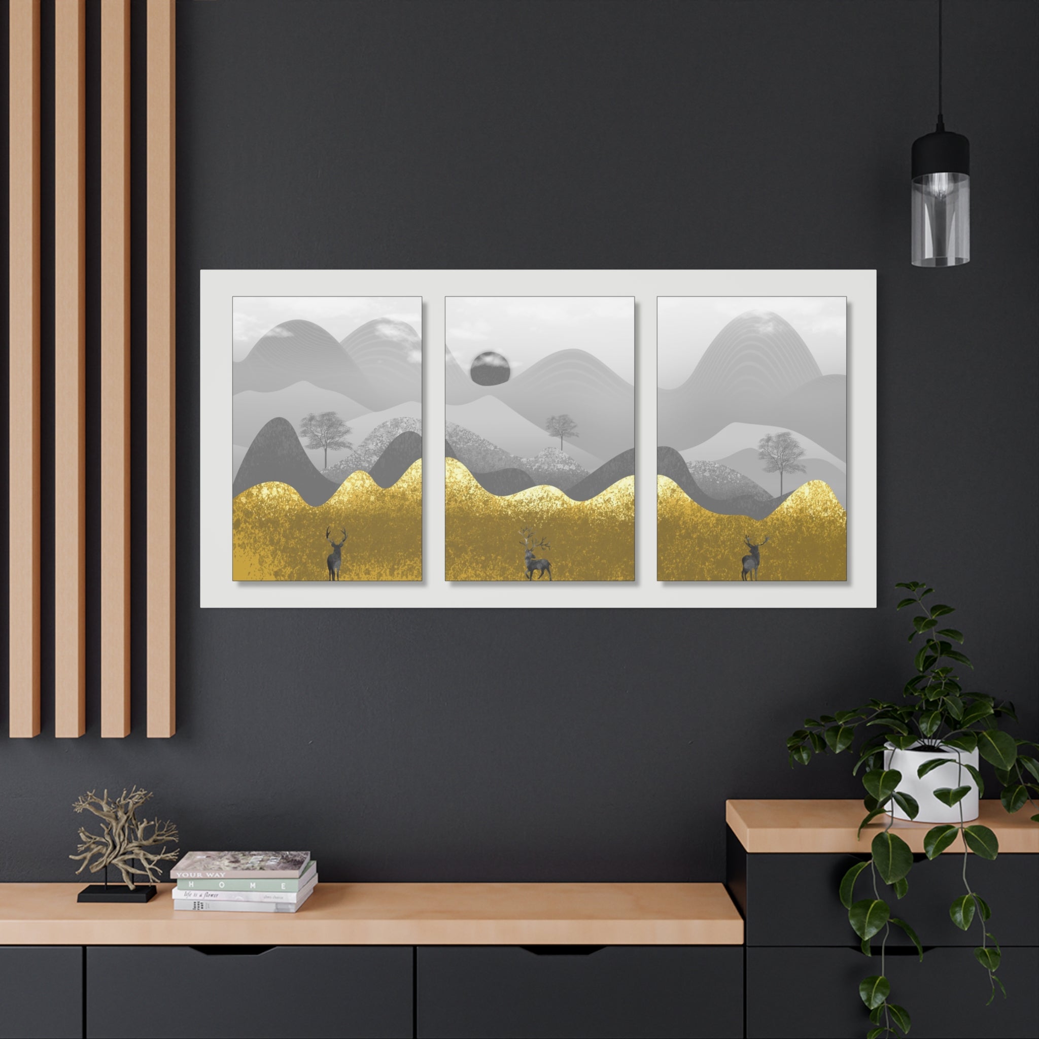 Gold Mountain Triptych Canvas Art for Stunning Home Decor - TheKaraHan