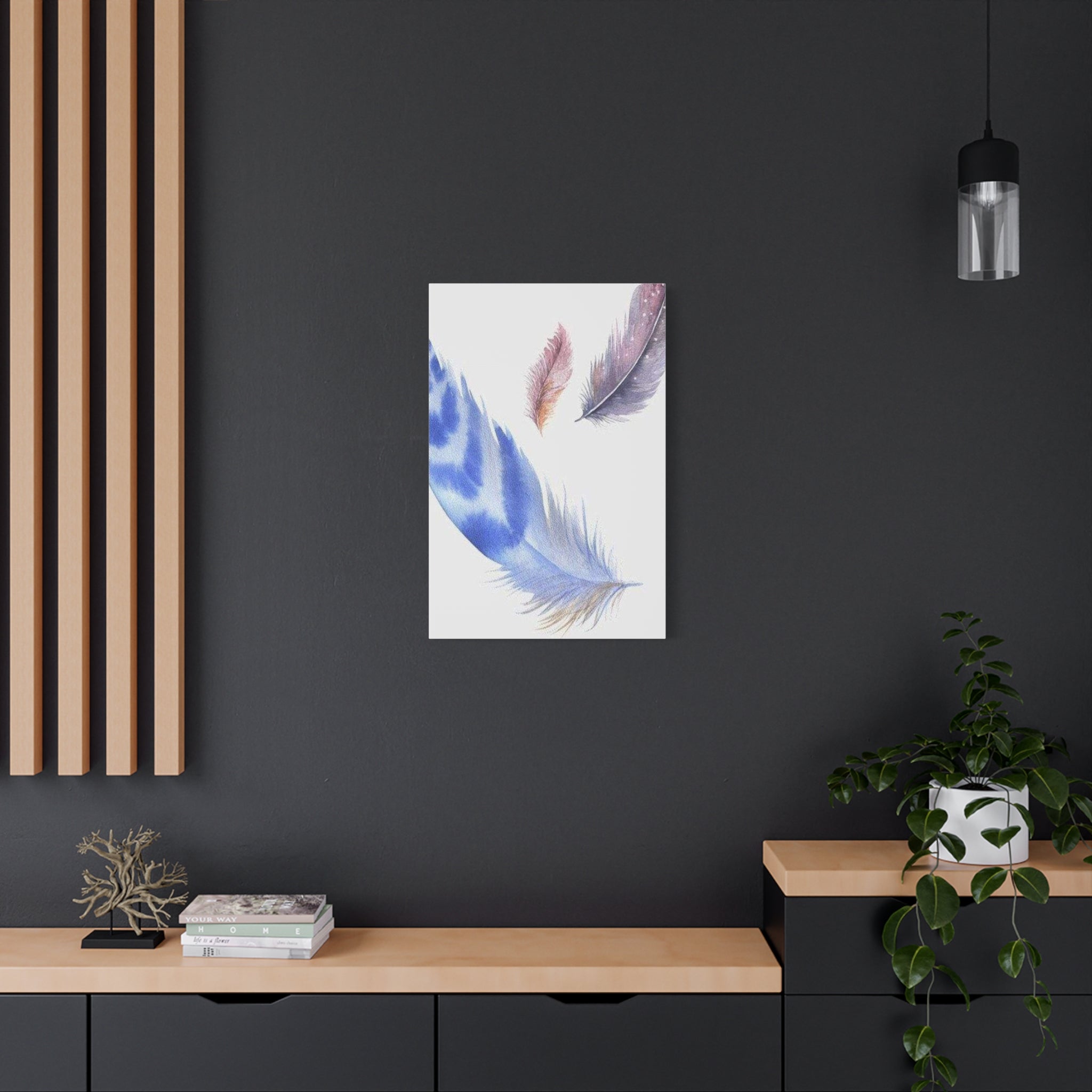 Watercolor Feather Canvas Print – Blue & Pastel Feather Wall Art