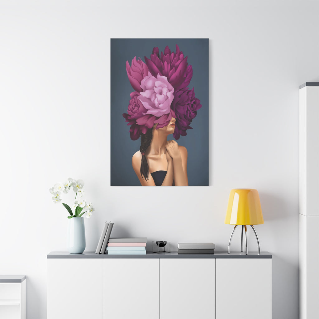 Floral Masked Woman Matte Canvas Wall Art – Stretched 1.25" 
