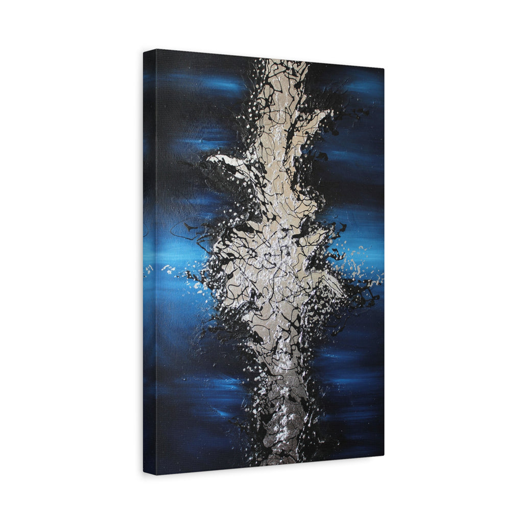 Abstract Oceanic Burst Canvas Print — Blue & Silver Matte Stretched Wall Art