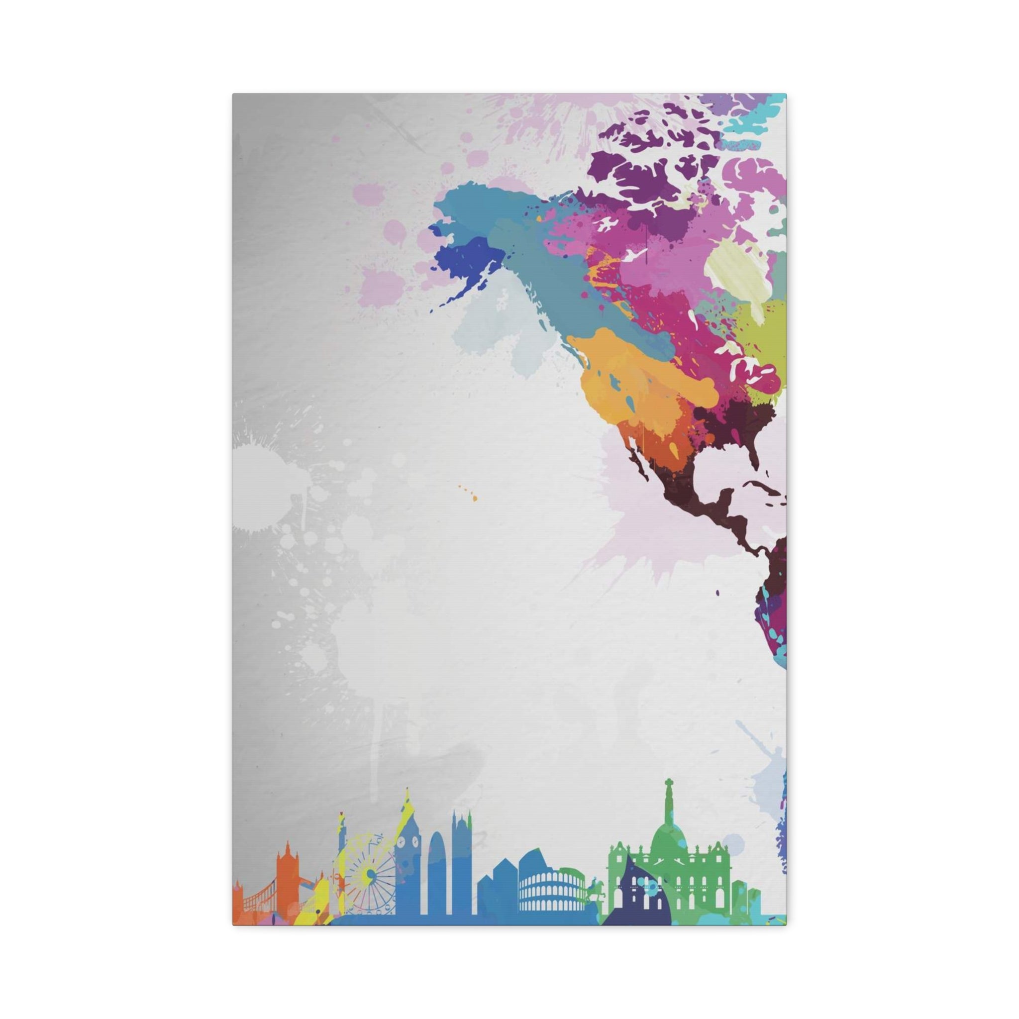 Color Splash World Map Canvas – Modern Stretched Matte Wall Art 
