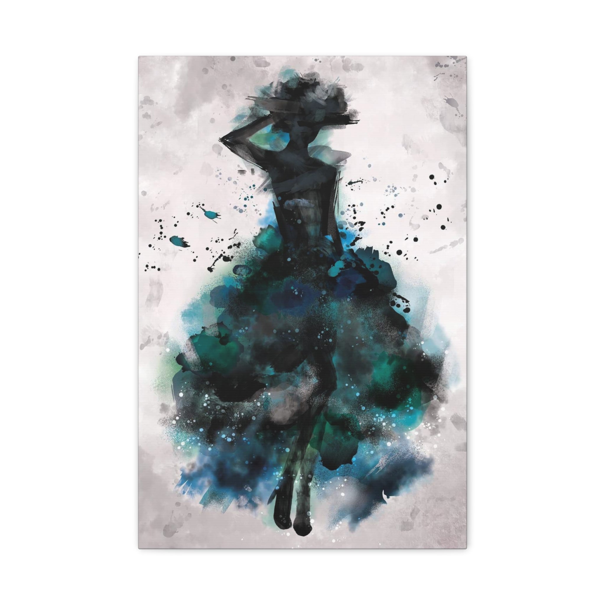 Teal Watercolor Ballerina Matte Canvas Print 