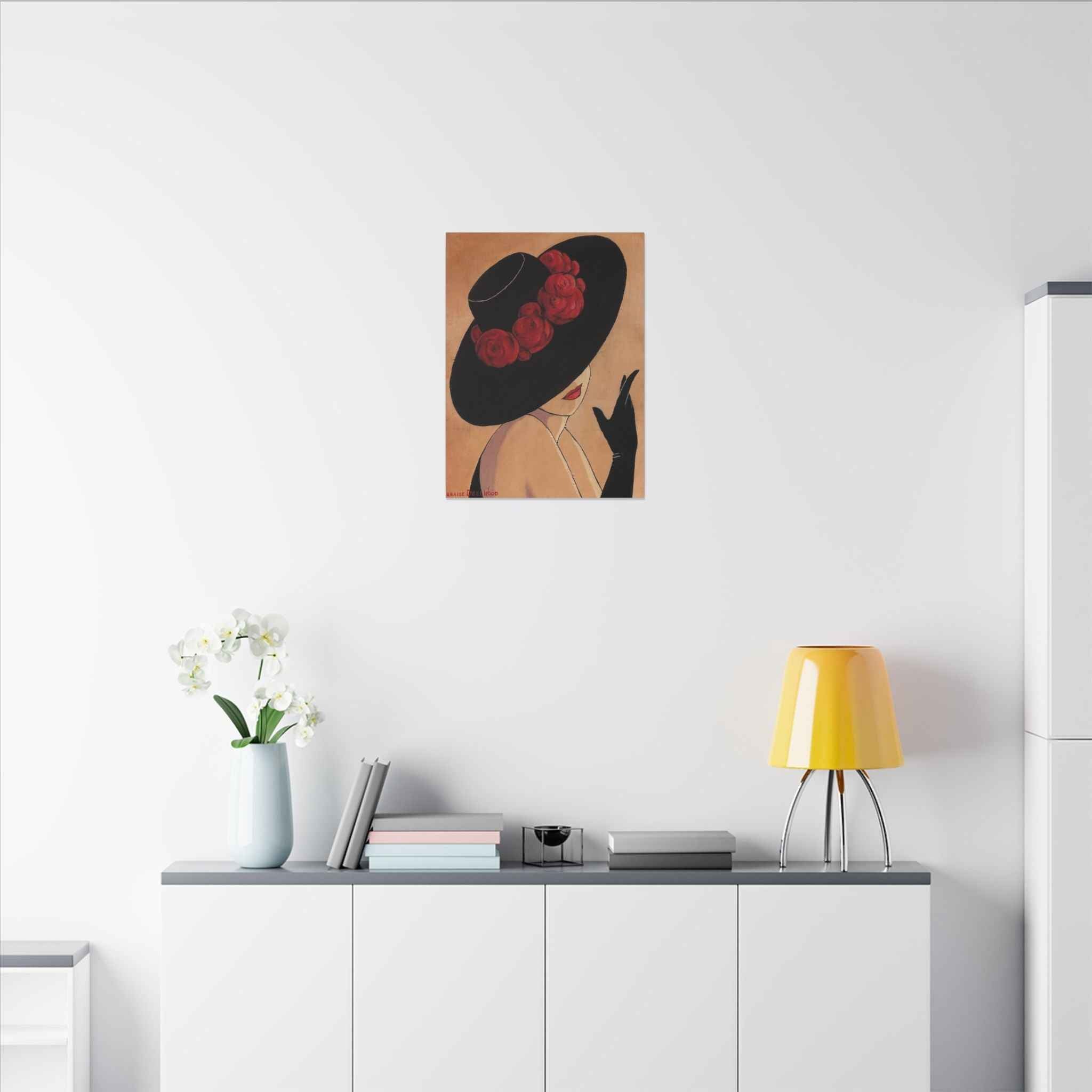 Elegant Black Hat Wall Art | Vintage Fashion Portrait for Chic Home Decor - TheKaraHan