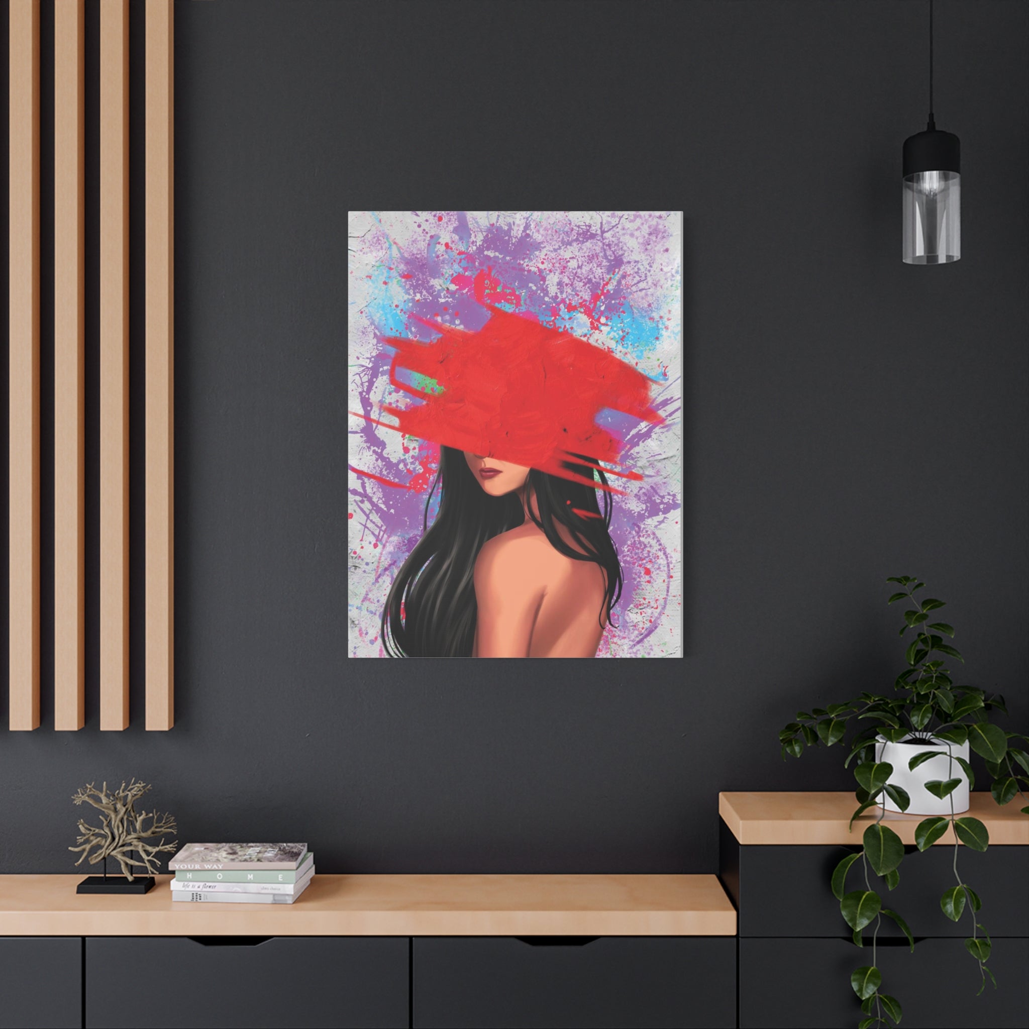 Abstract Red Brushstroke Woman — Matte Stretched Canvas Wall Art 