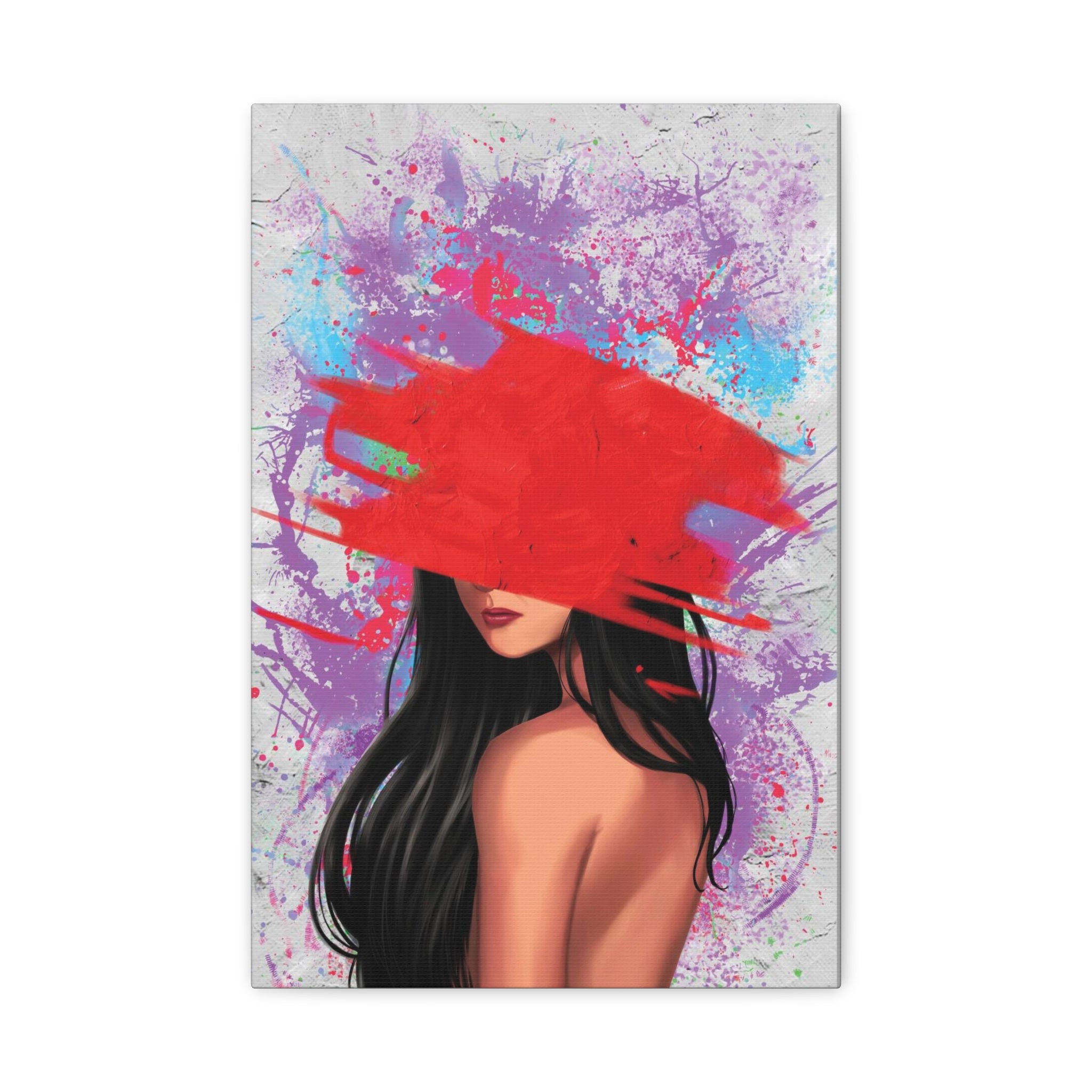 Abstract Red Brushstroke Woman — Matte Stretched Canvas Wall Art 