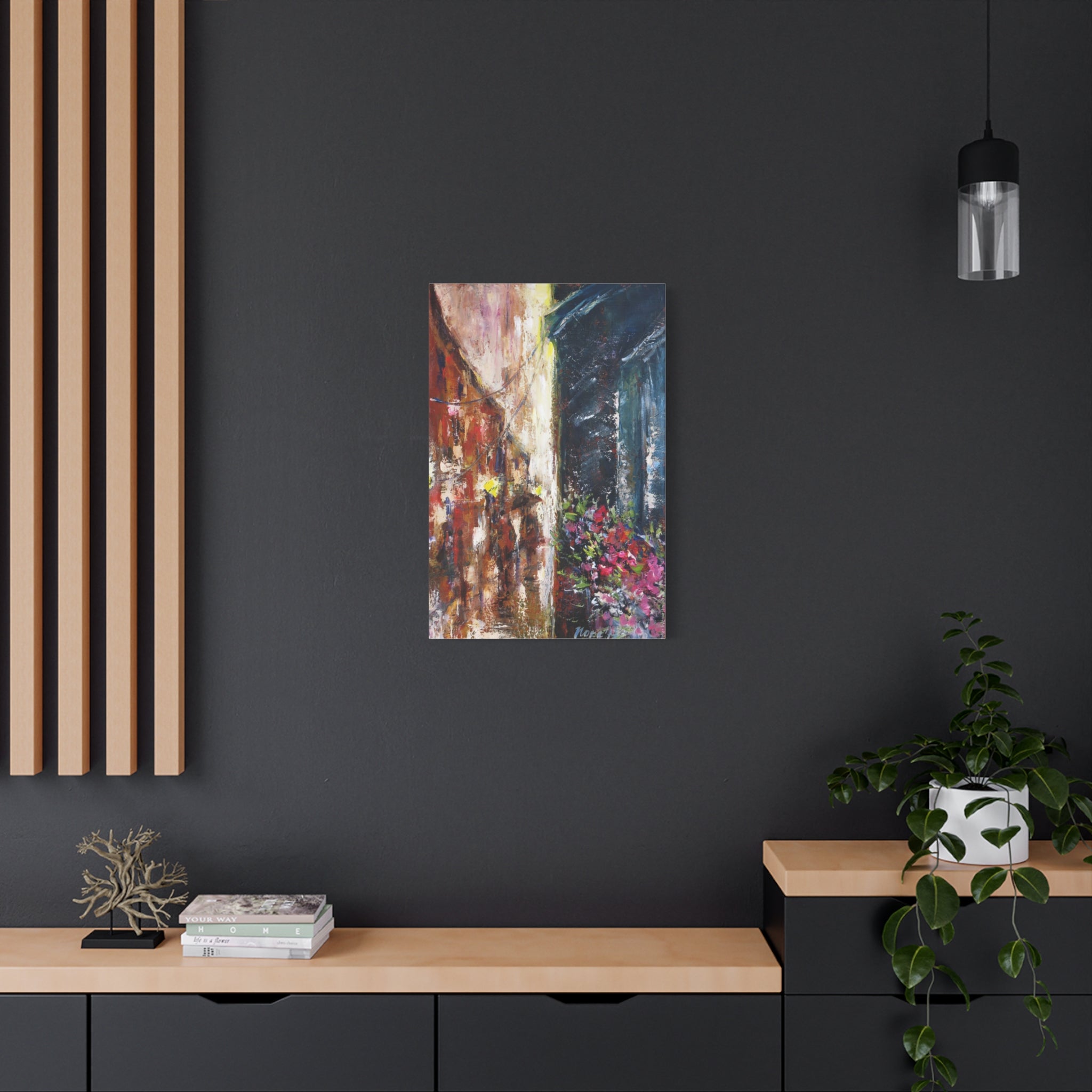 Abstract Street Floral Canvas Art – Matte Stretched Wall Painting 