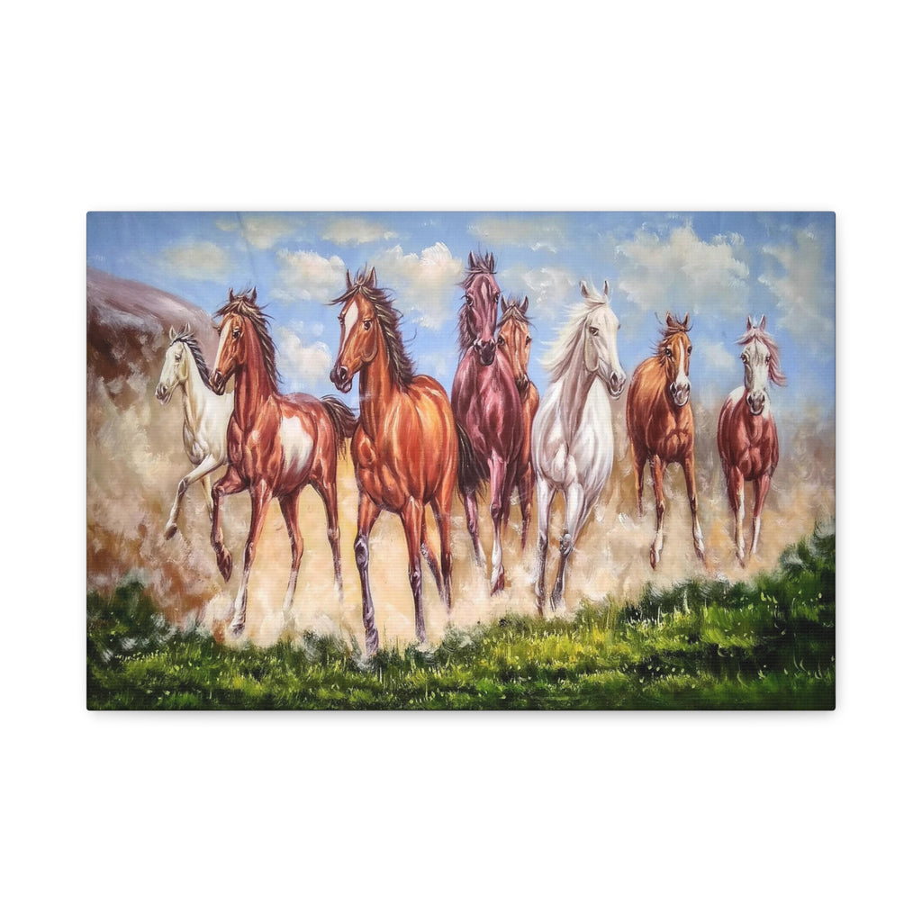 Running Horses Canvas Wall Art — Matte Stretched Horse Painting 