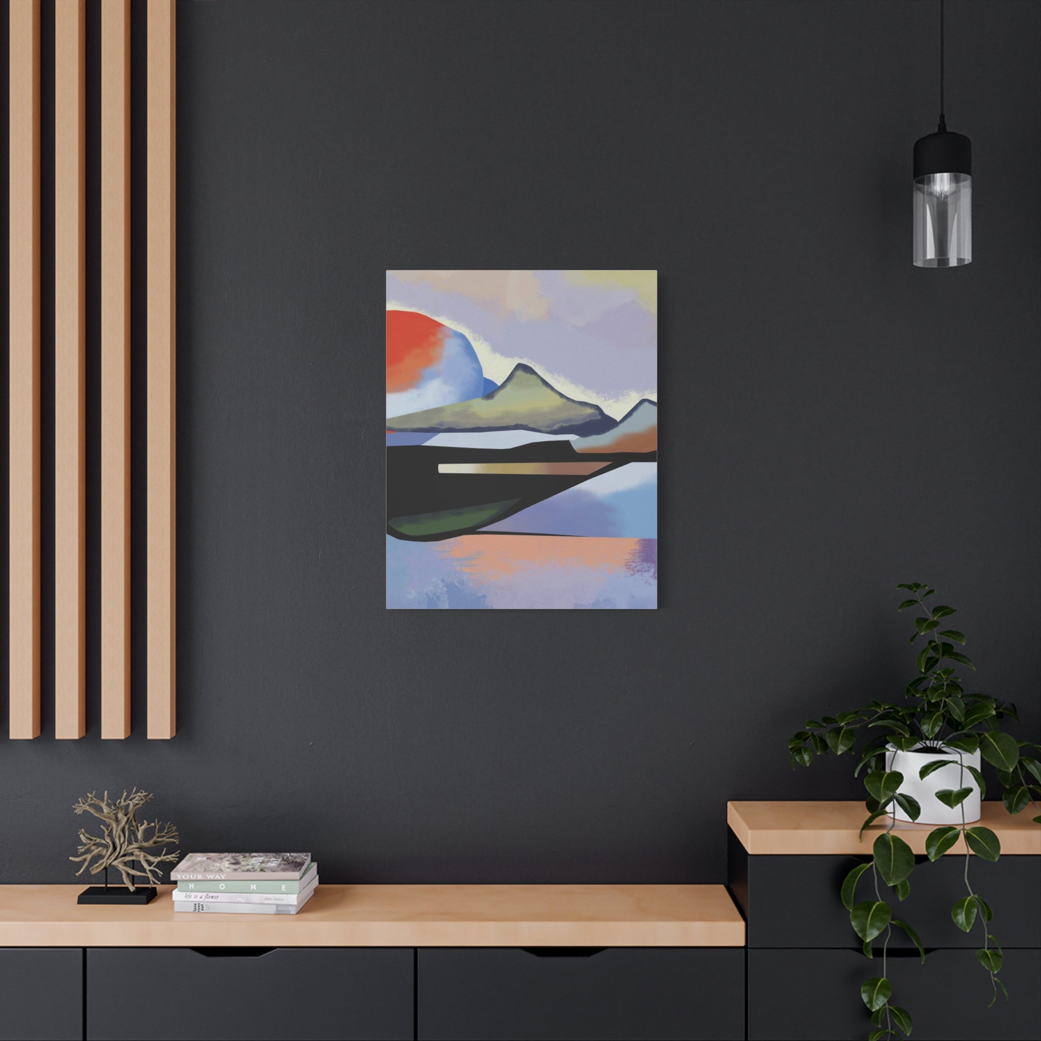 Abstract Sunset Landscape Canvas Print — Modern Mountain Wall Art
