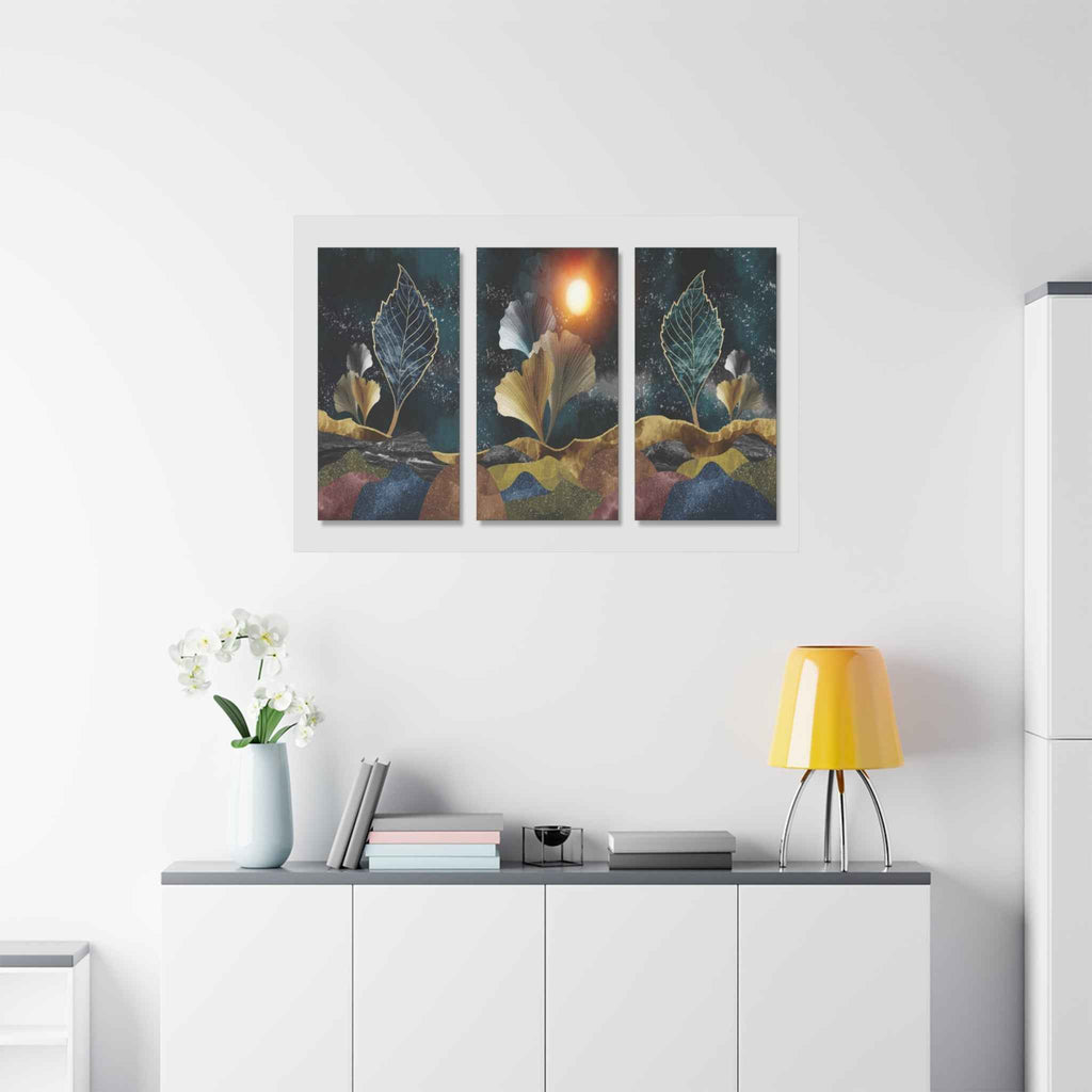 Abstract Botanical Triptych Canvas Wall Art – Modern Leaf Wall Decor