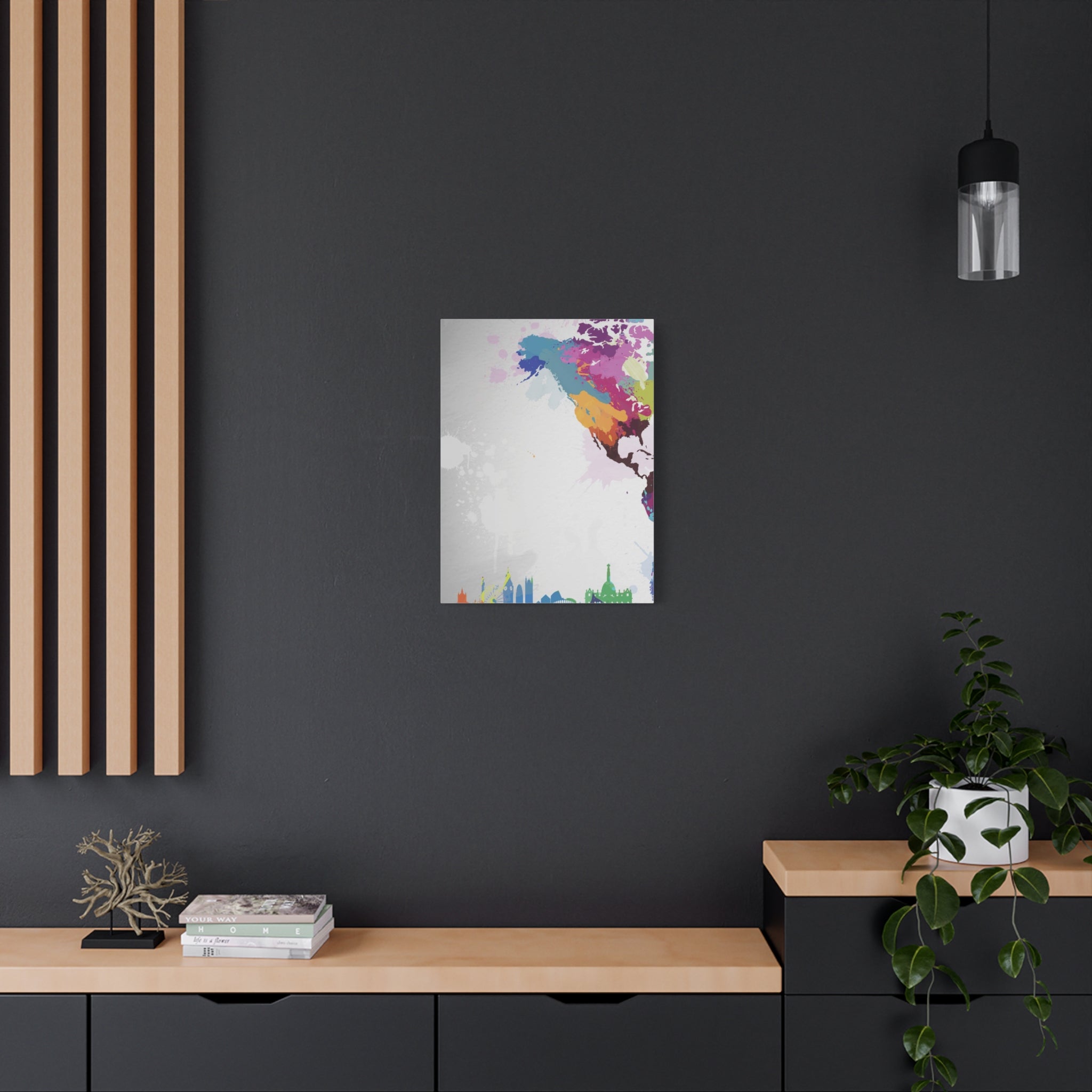 Color Splash World Map Canvas – Modern Stretched Matte Wall Art