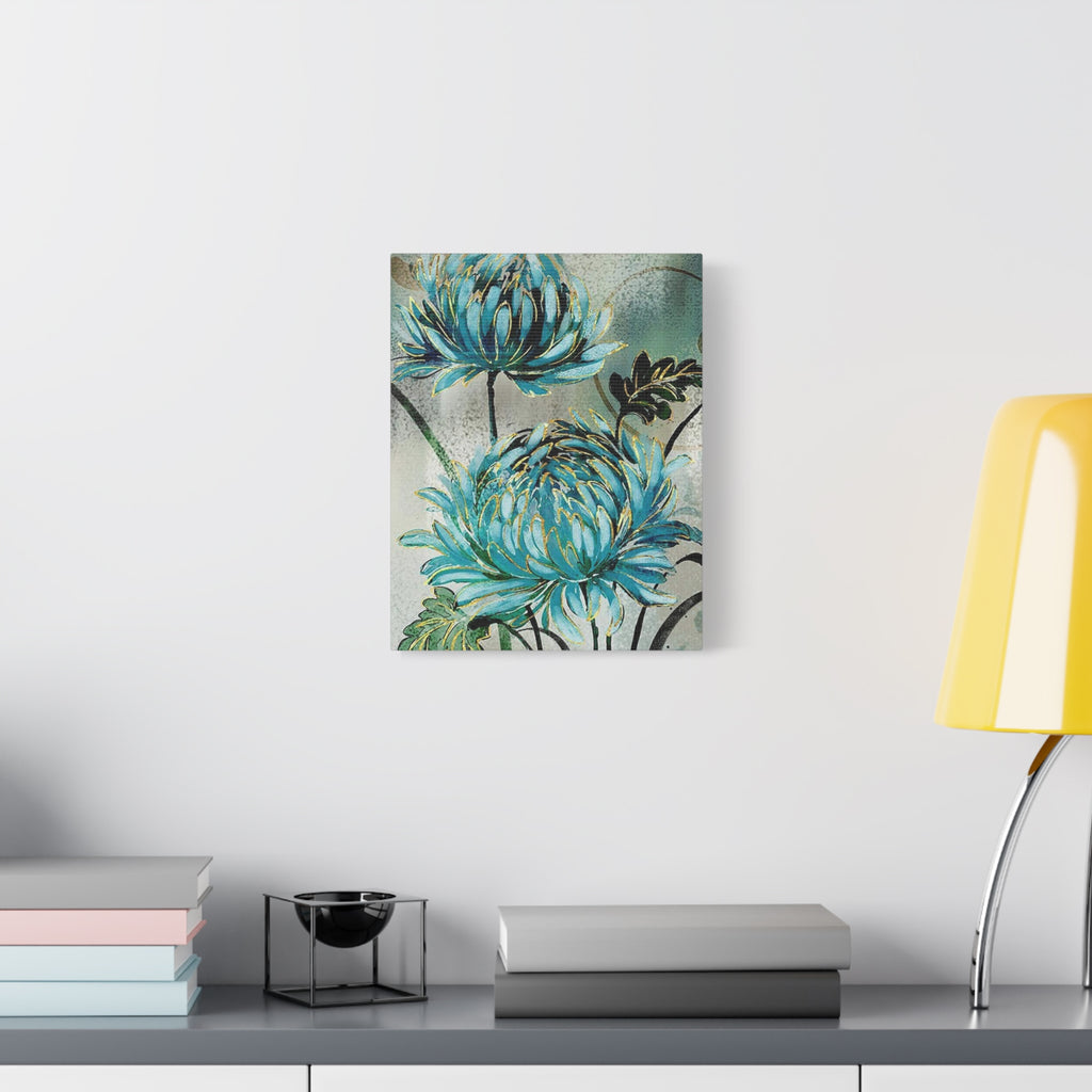 Blue Chrysanthemum Canvas Wall Art – Matte Stretched Floral Print