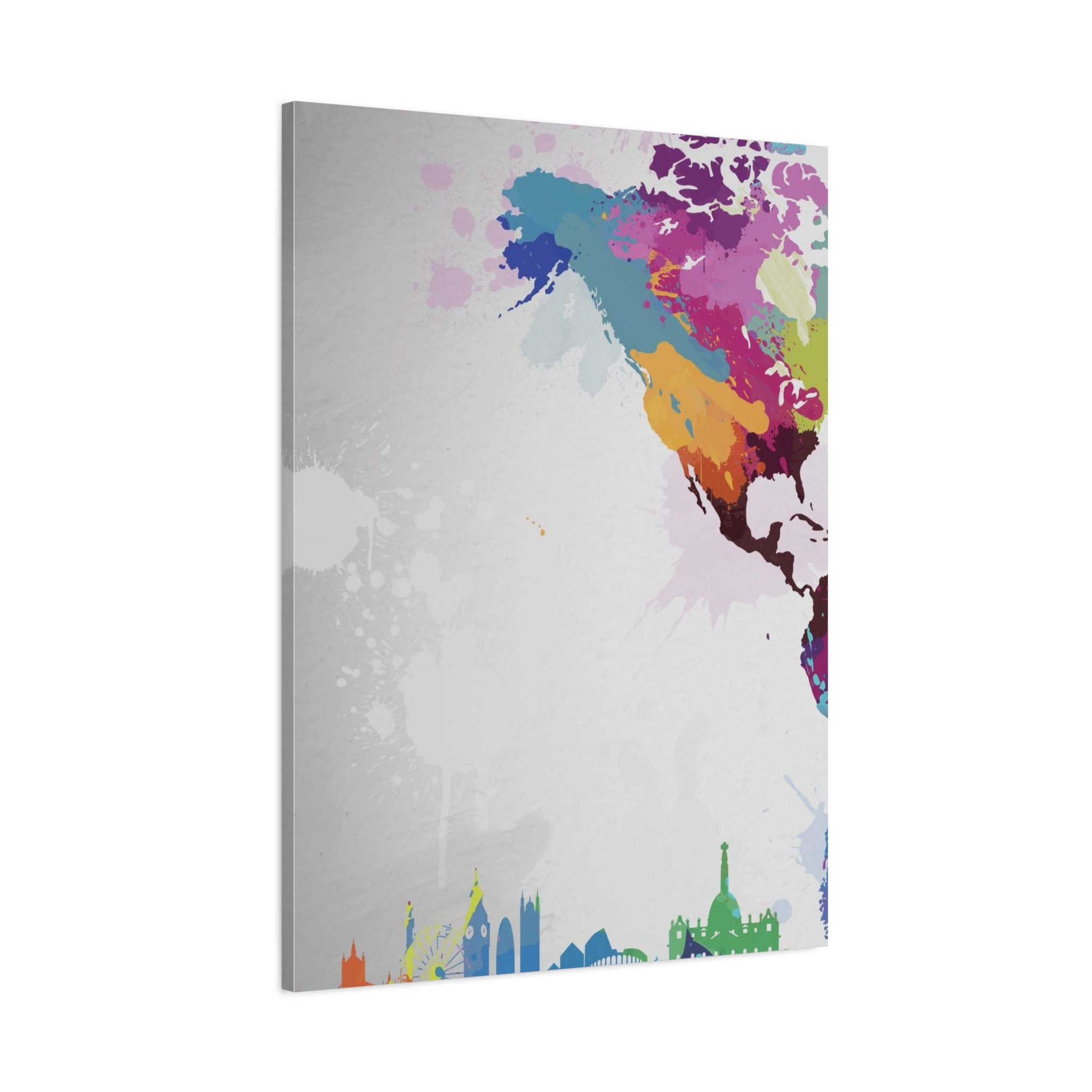 Color Splash World Map Canvas – Modern Stretched Matte Wall Art