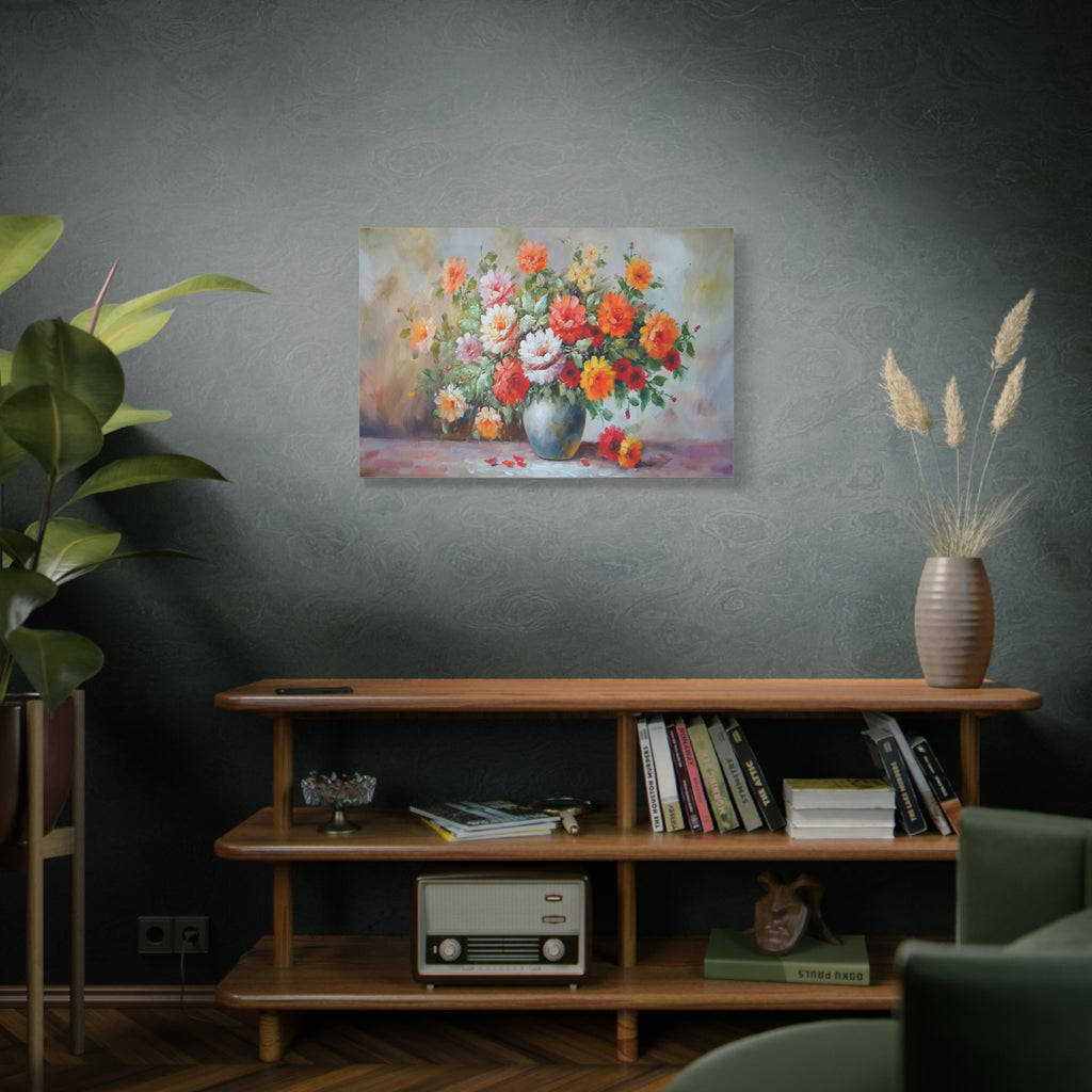 Floral Bouquet Canvas Wall Art – Vibrant Vase of Orange & Pink Flowers, Matte Stretched Print