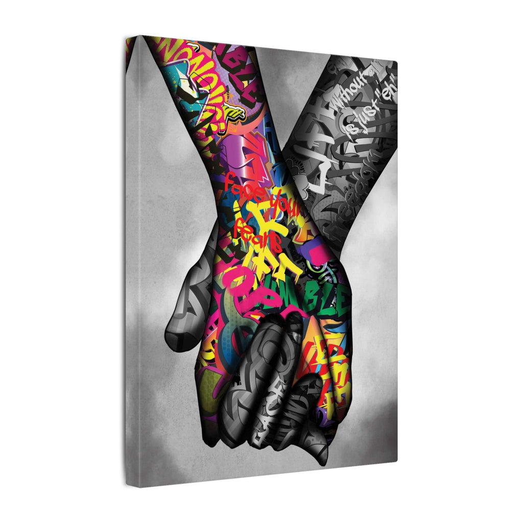 Graffiti Hands Canvas Print — Colorful Holding Hands Wall Art 